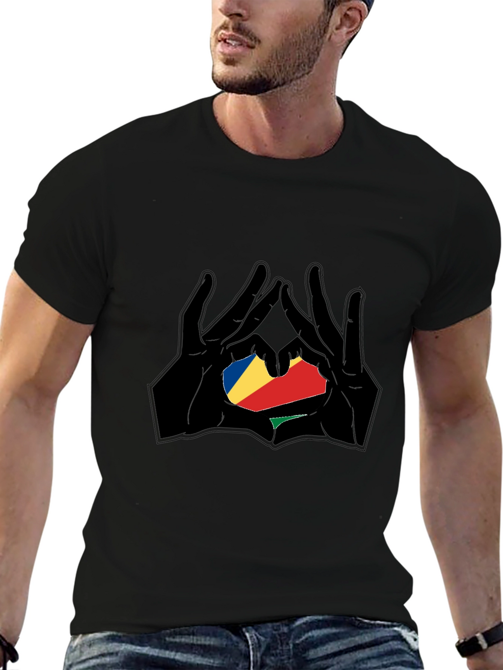 Seychelles Flag Heart Hands T-Shirt