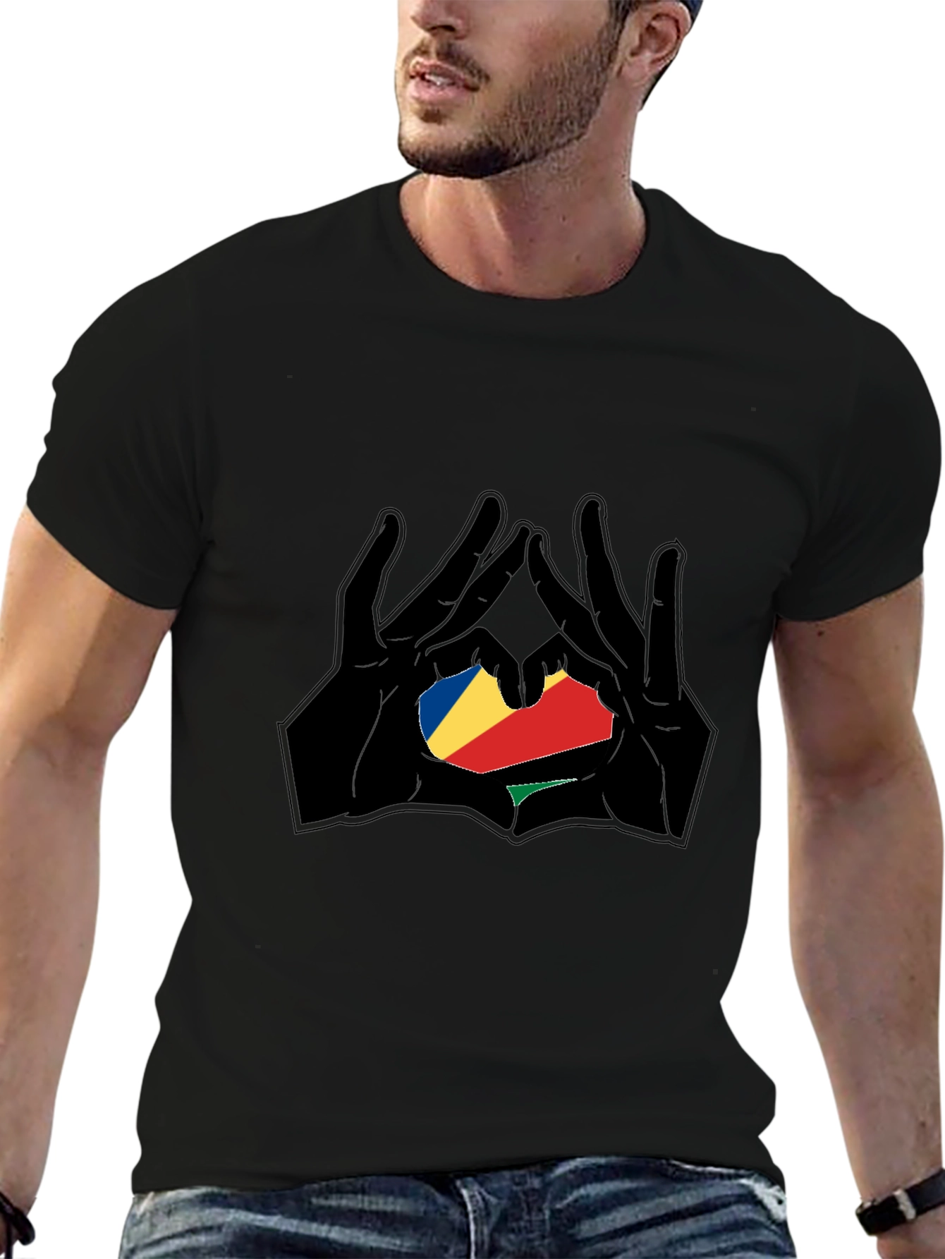 Seychelles Flag Heart Hands T-Shirt