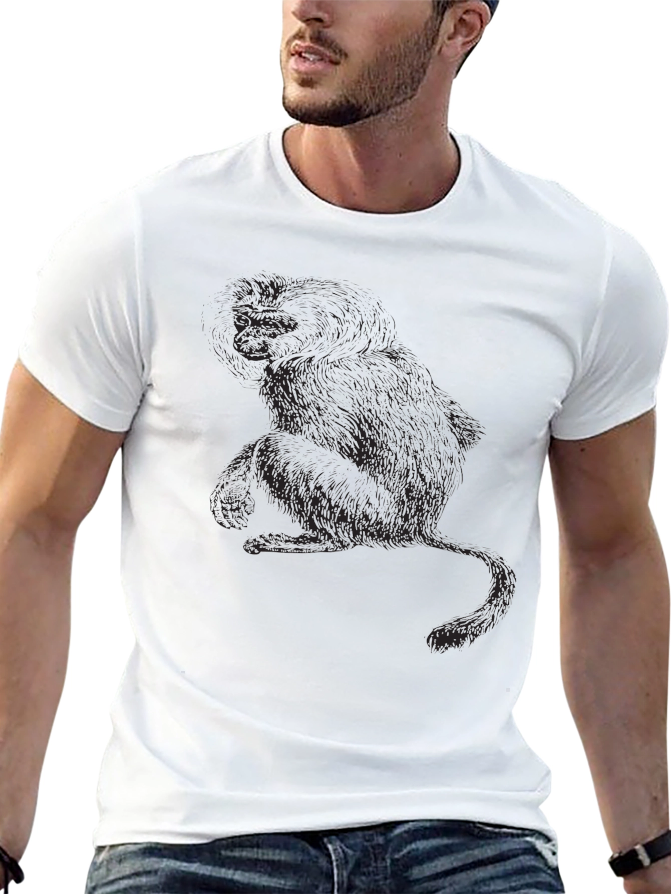 Mens Black Graphic Tee - Monkey Print