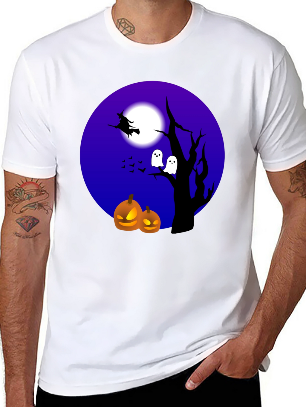Halloween T-Shirt Witch Ghosts Pumpkins Black