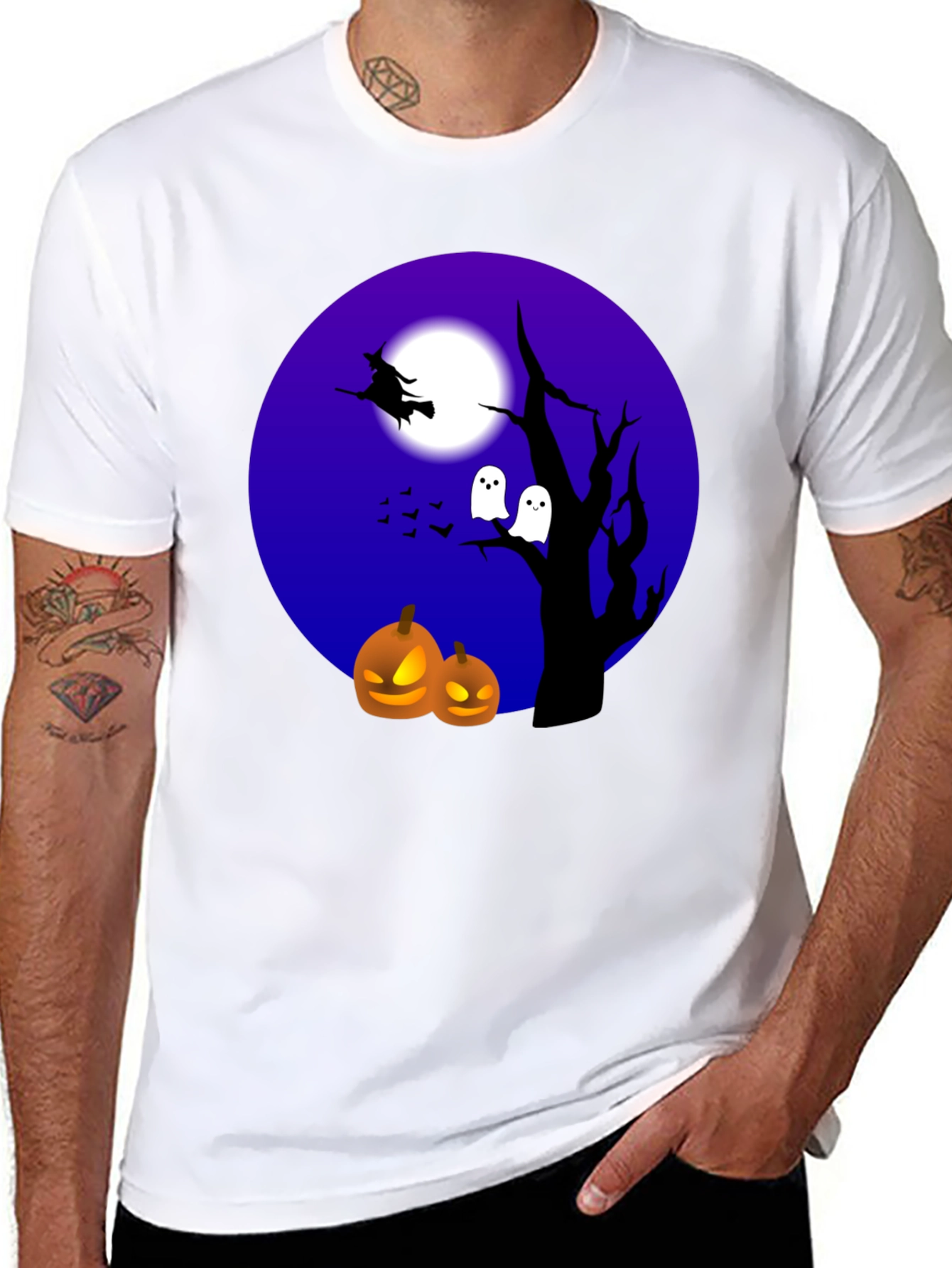 Halloween T-Shirt Witch Ghosts Pumpkins Black