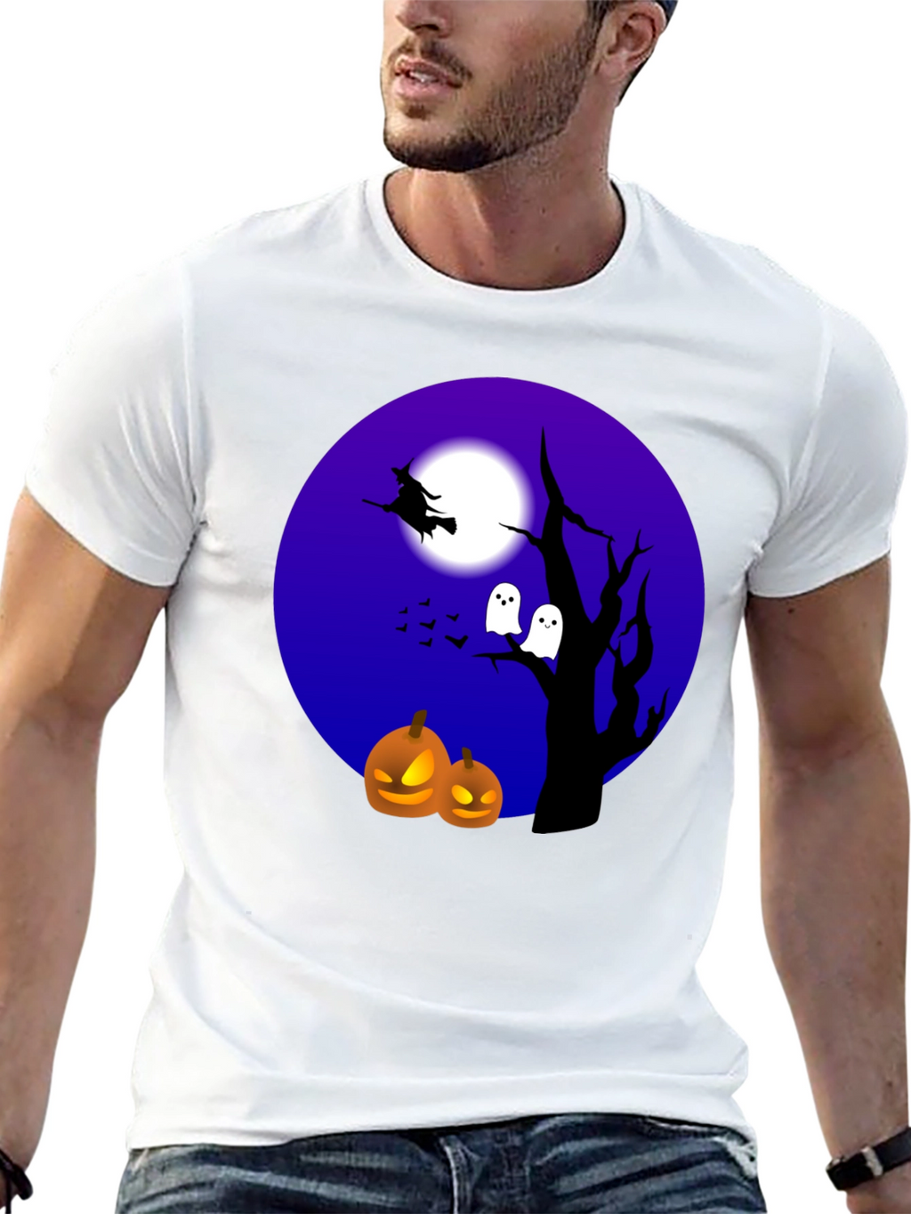 Halloween T-Shirt Witch Ghosts Pumpkins Black