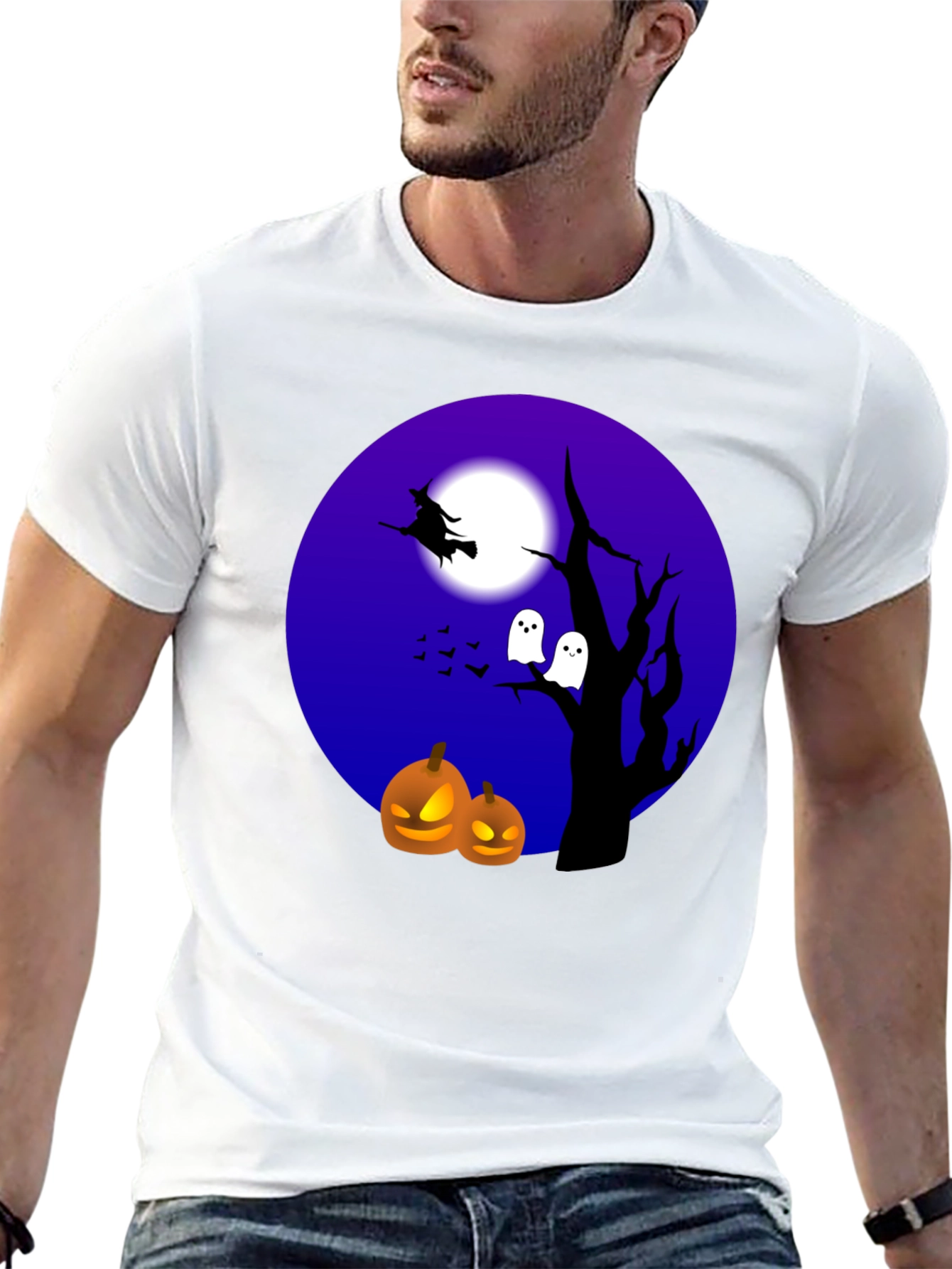 Halloween T-Shirt Witch Ghosts Pumpkins Black
