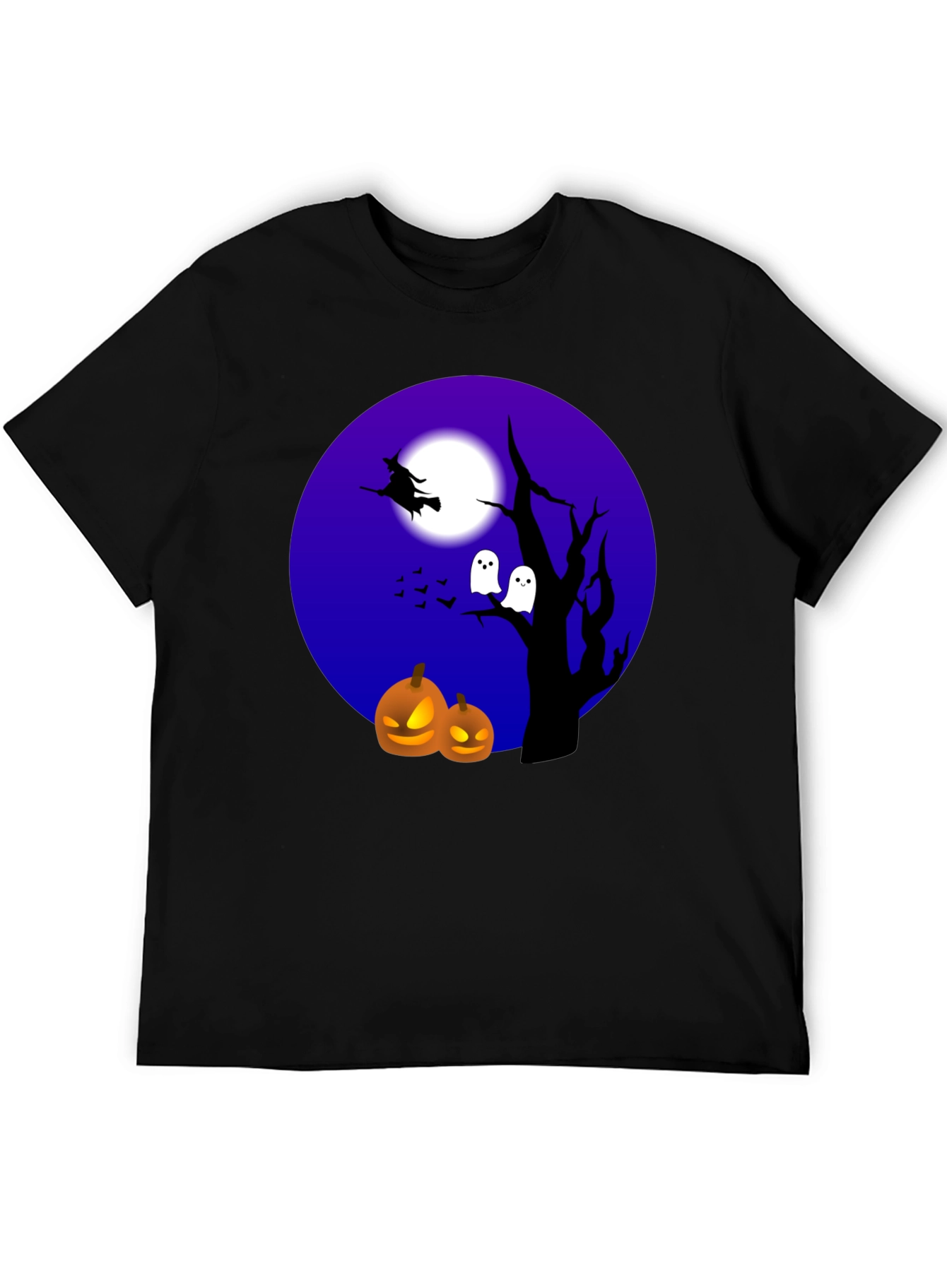 Halloween T-Shirt Witch Ghosts Pumpkins Black