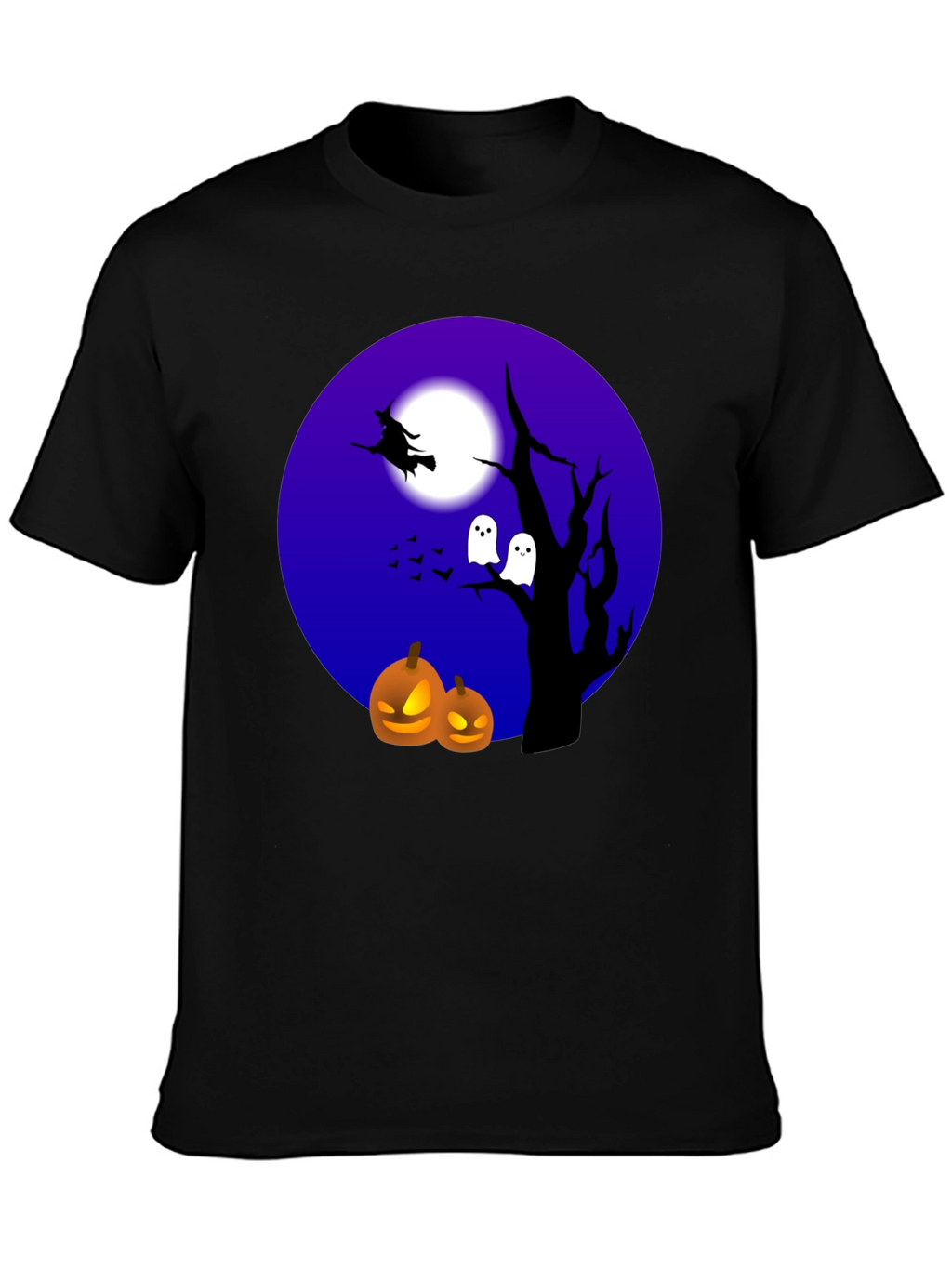 Halloween T-Shirt Witch Ghosts Pumpkins Black