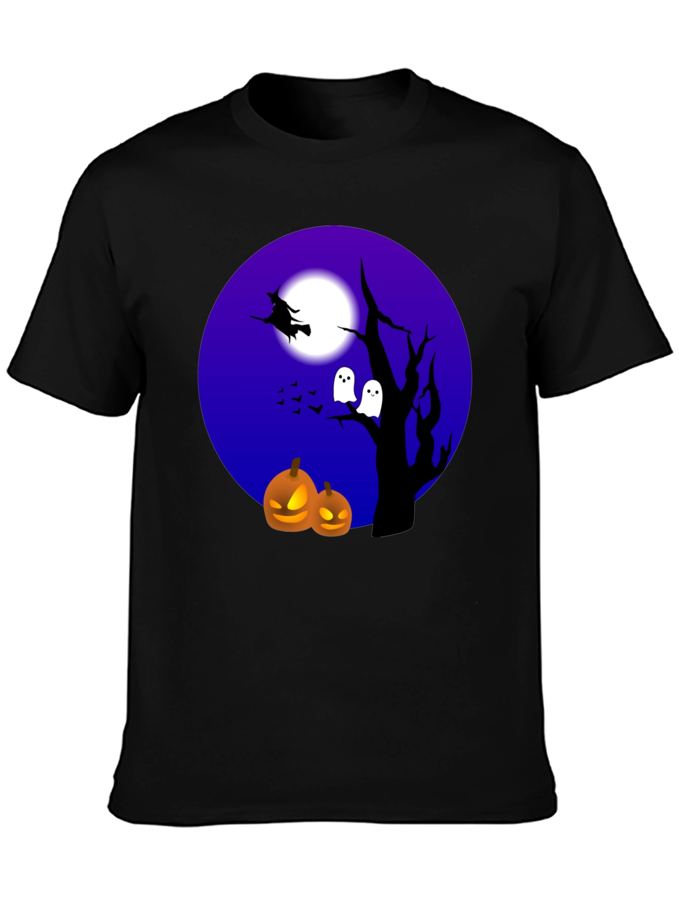 Halloween T-Shirt Witch Ghosts Pumpkins Black