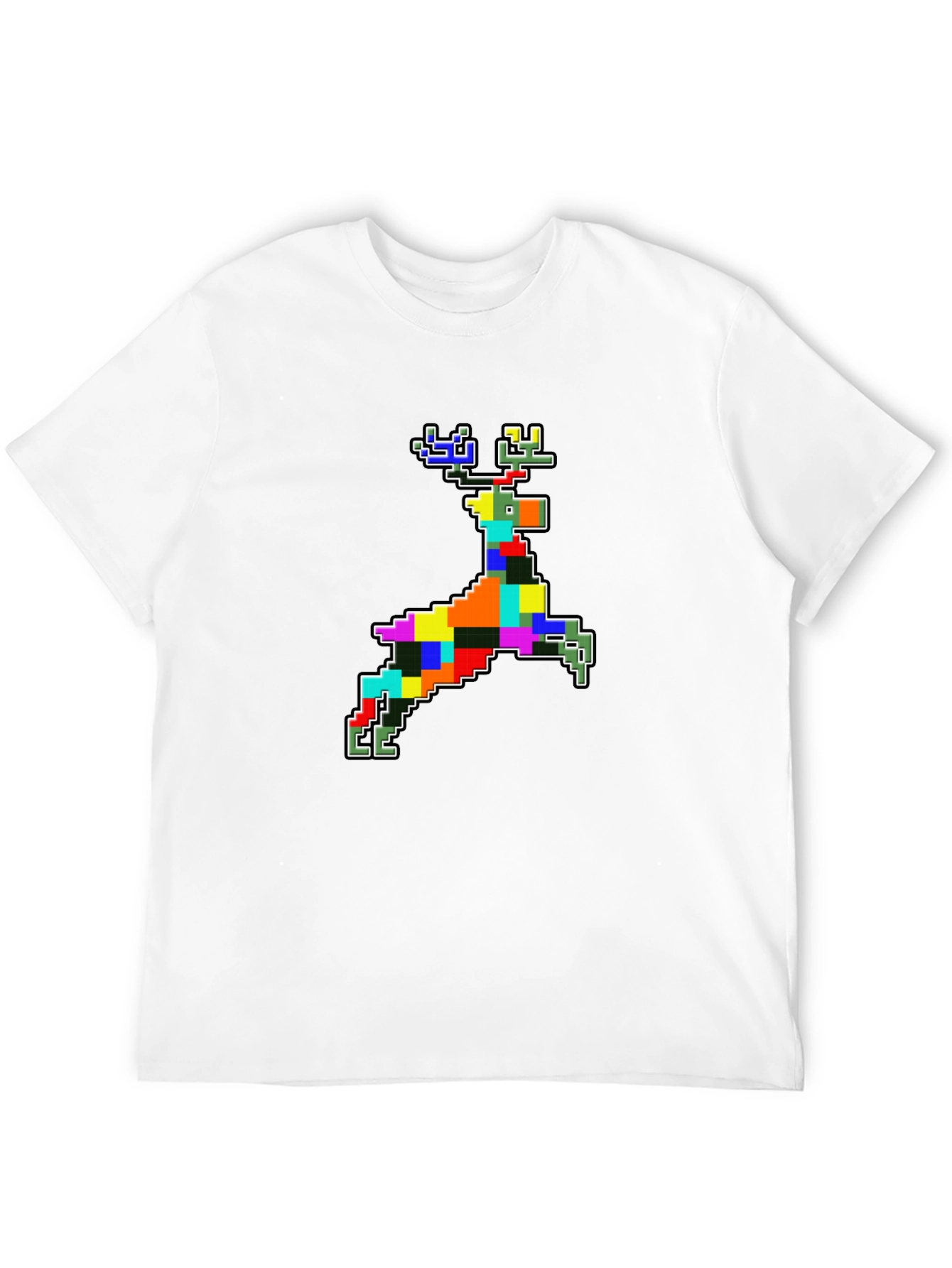 Pixelated Reindeer Black T-Shirt