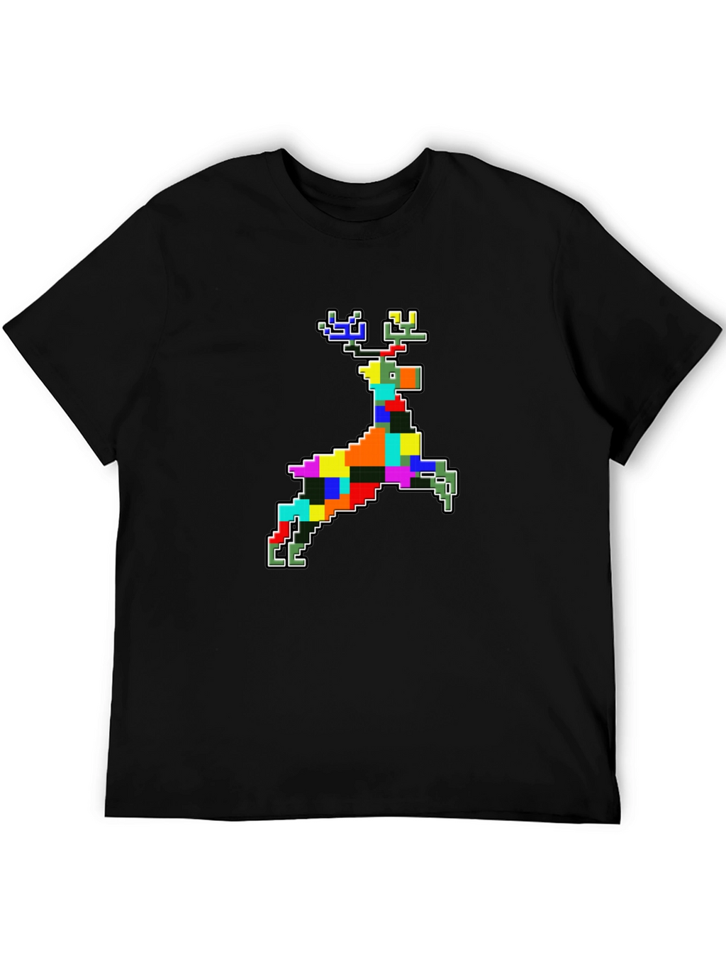 Pixelated Reindeer Black T-Shirt