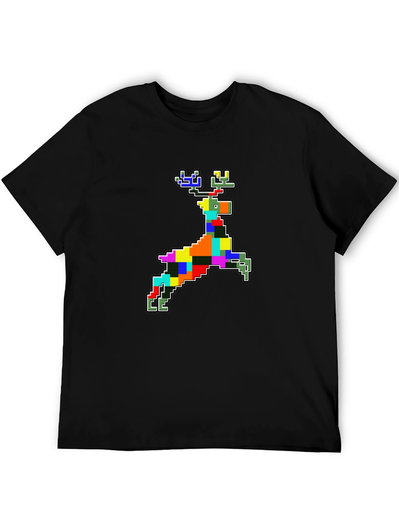 Pixelated Reindeer Black T-Shirt