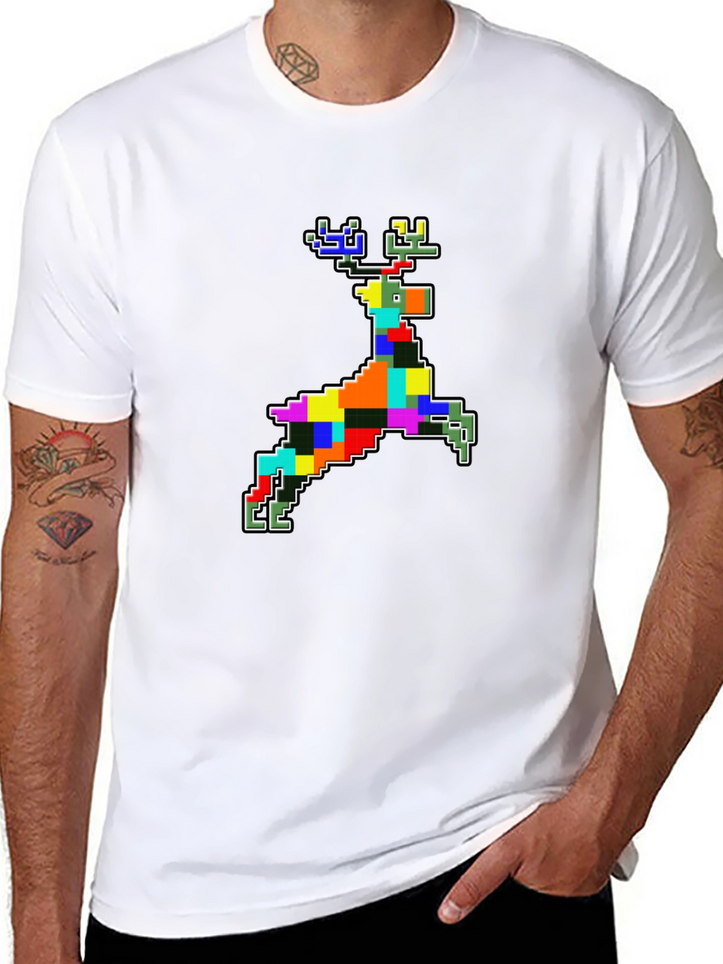Pixelated Reindeer Black T-Shirt