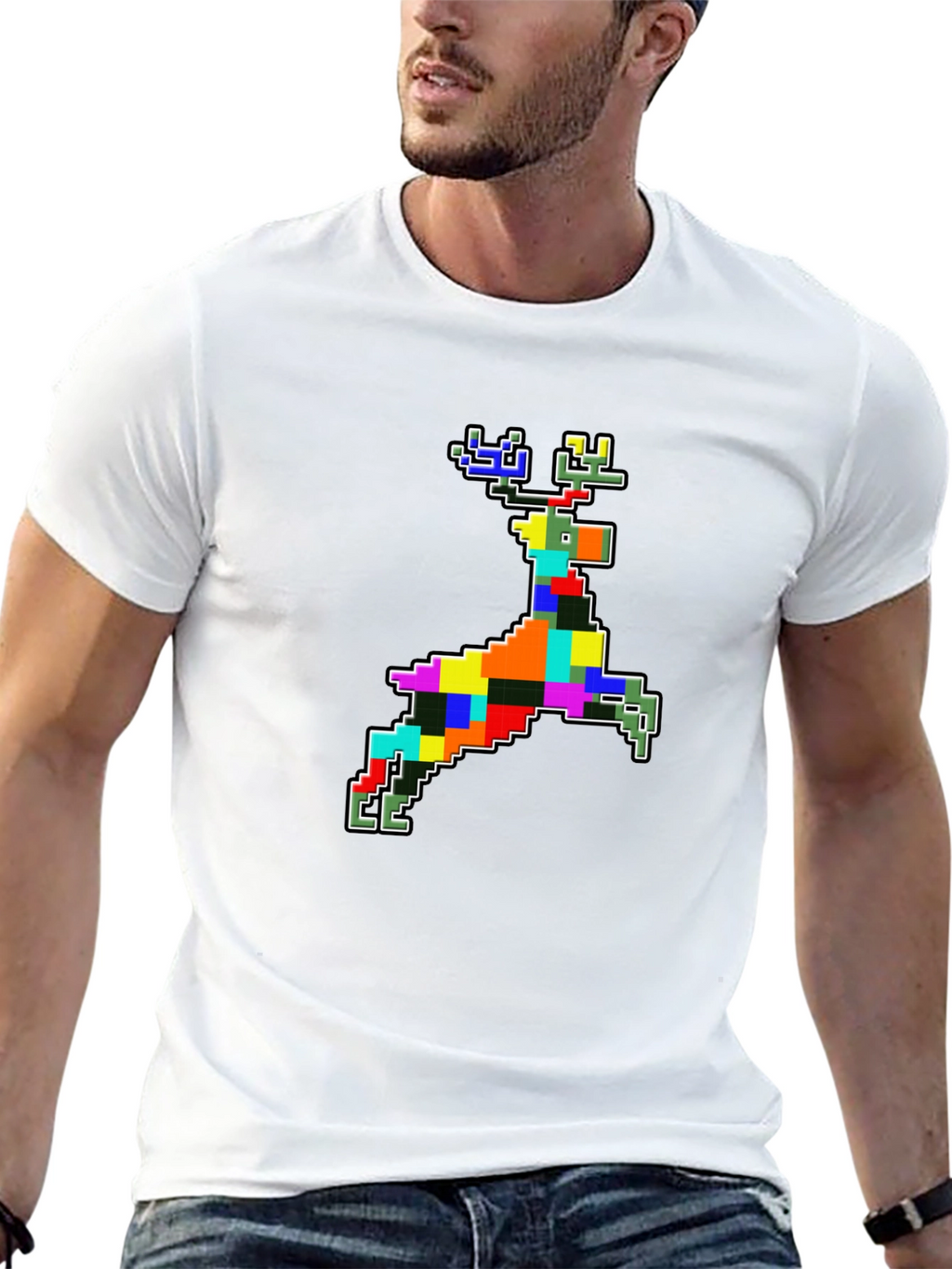 Pixelated Reindeer Black T-Shirt