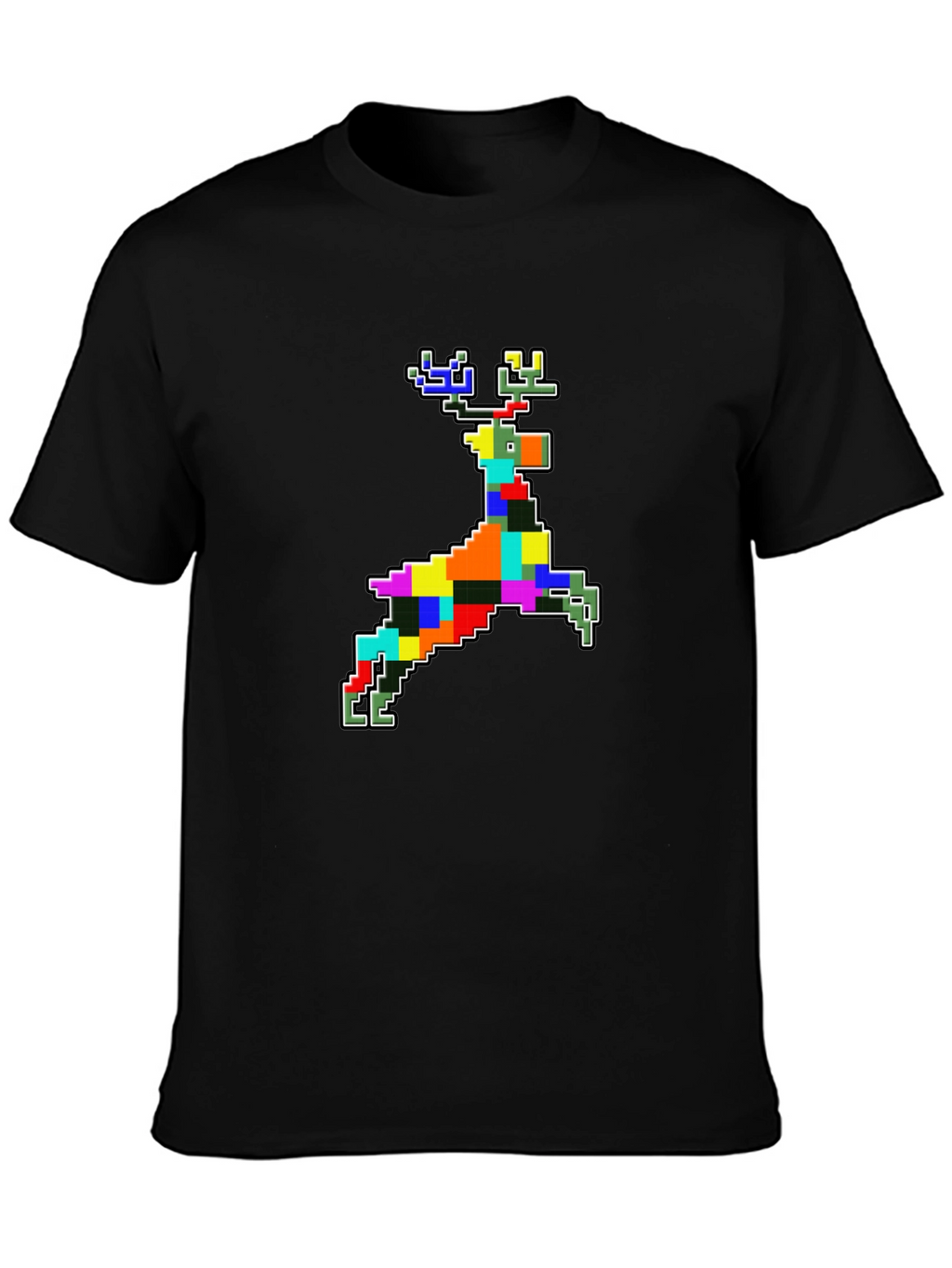 Pixelated Reindeer Black T-Shirt