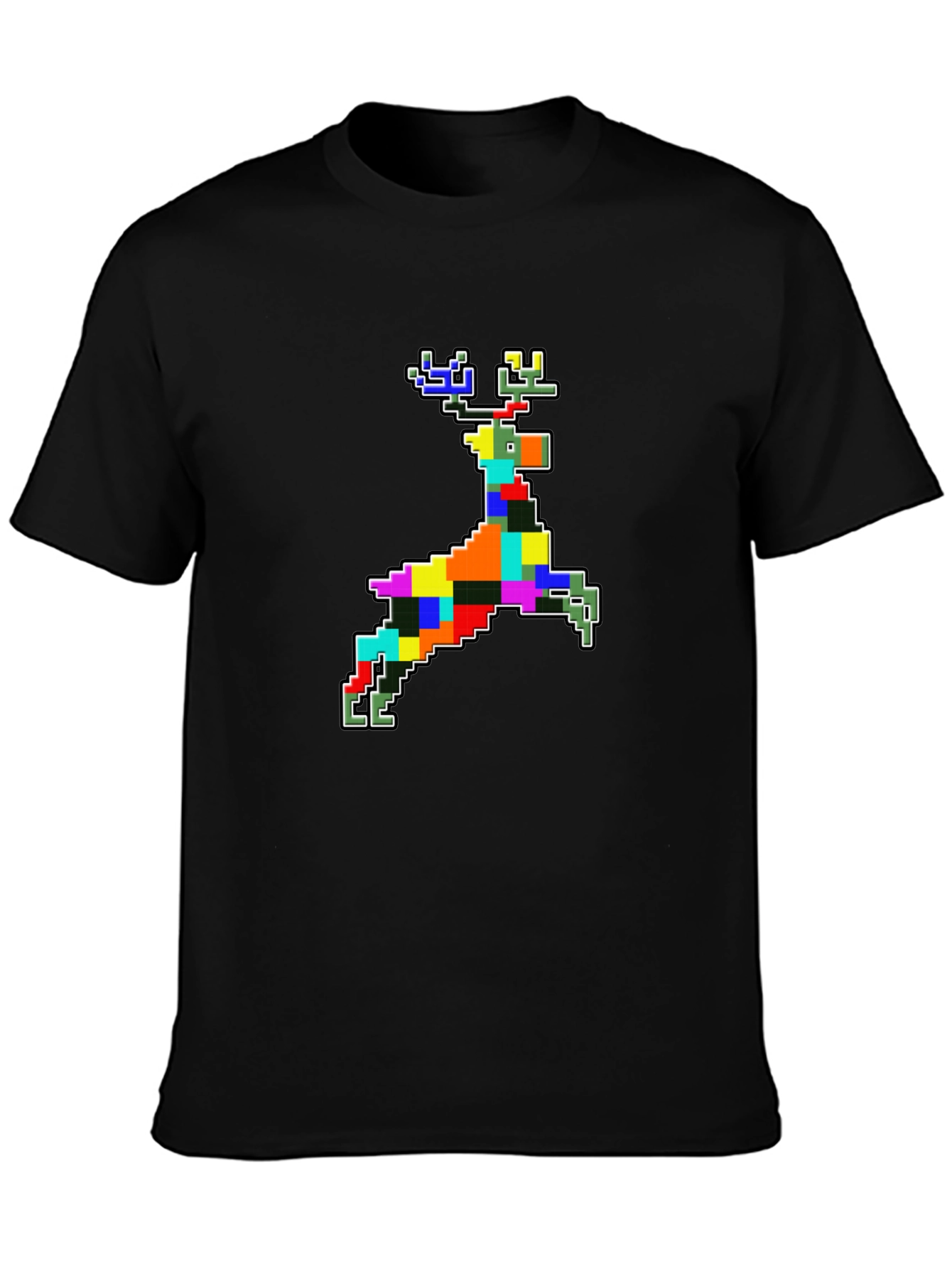 Pixelated Reindeer Black T-Shirt