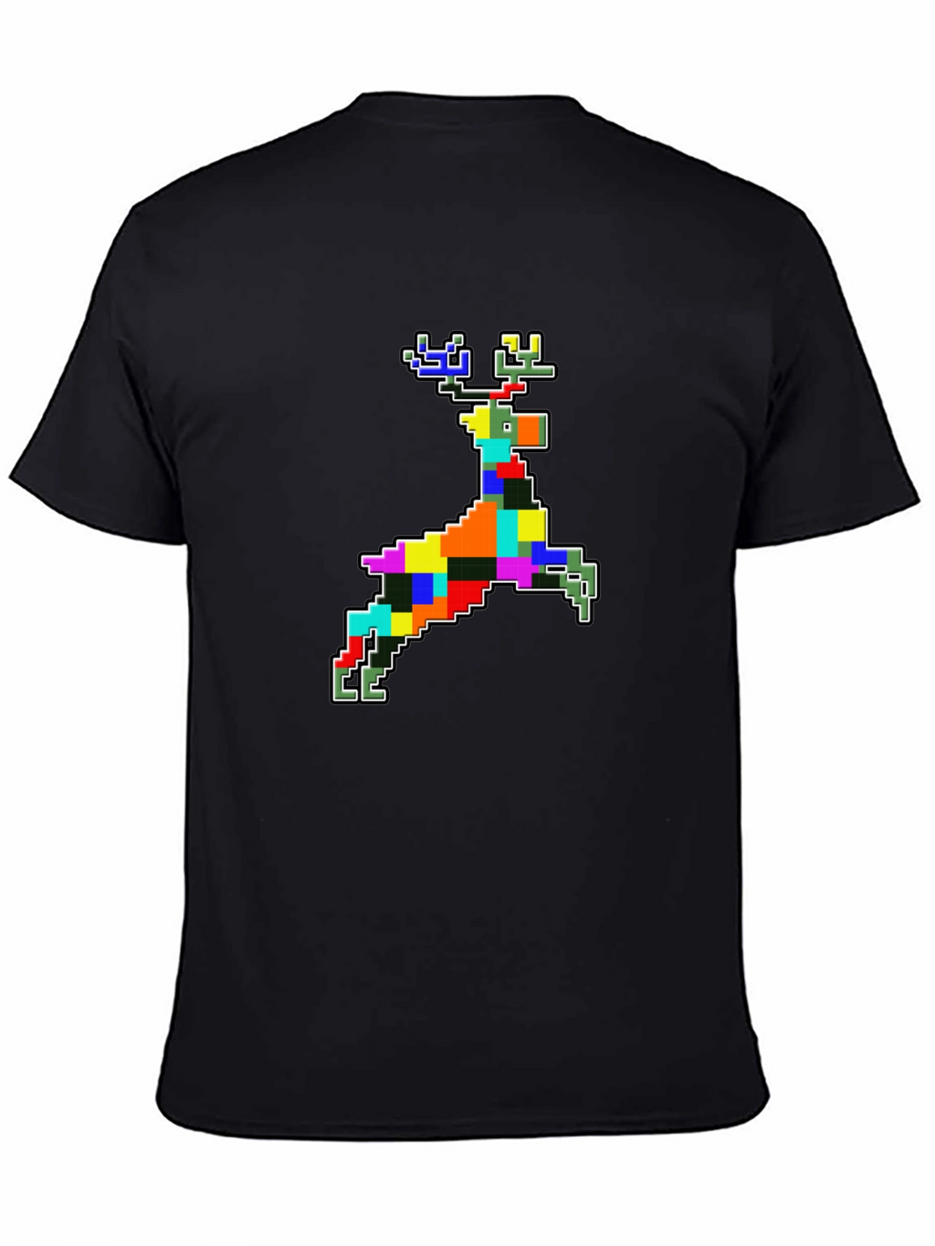 Pixelated Reindeer Black T-Shirt