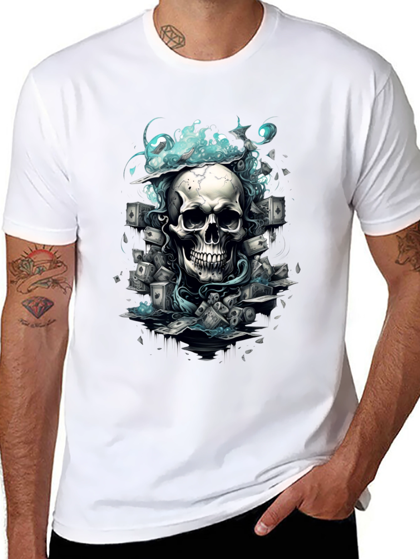 Skull Poker Graphic Tee - Mens Black T-Shirt