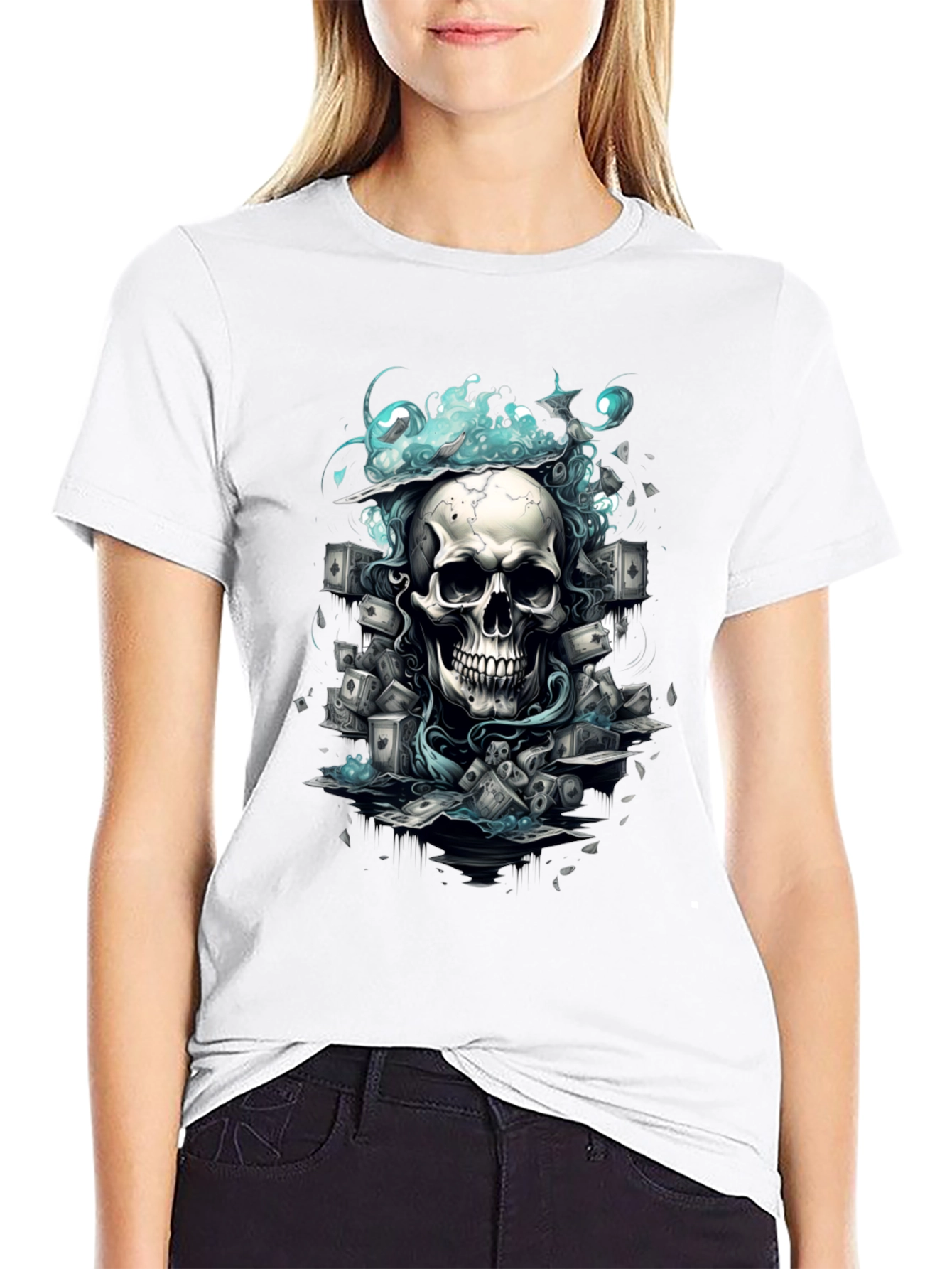 Skull Poker Graphic Tee - Mens Black T-Shirt