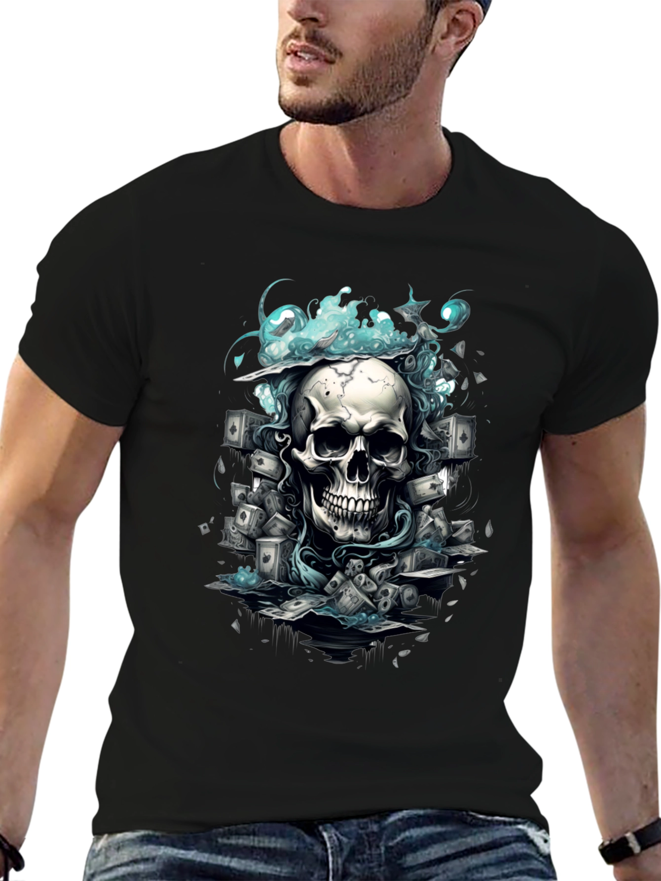 Skull Poker Graphic Tee - Mens Black T-Shirt
