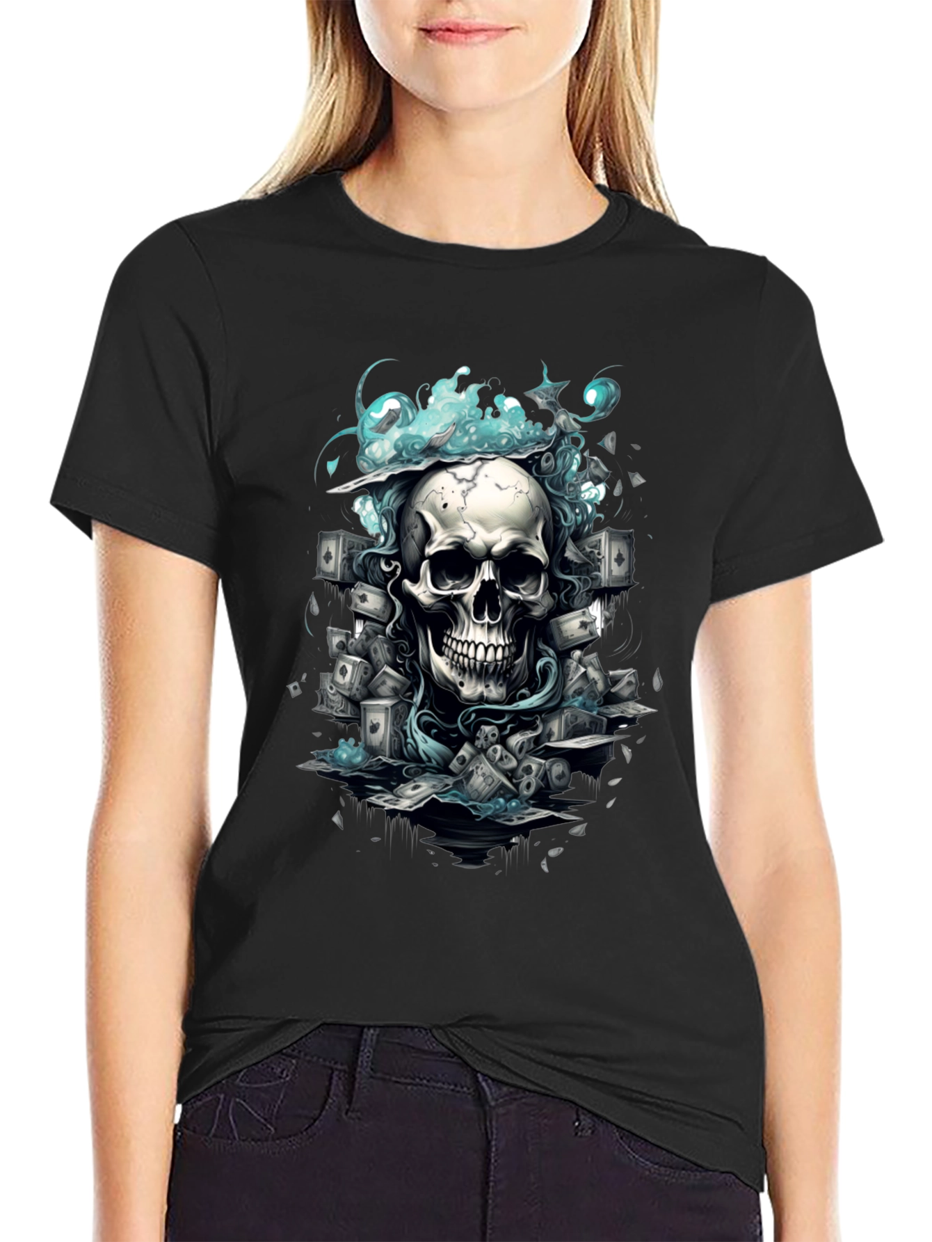 Skull Poker Graphic Tee - Mens Black T-Shirt