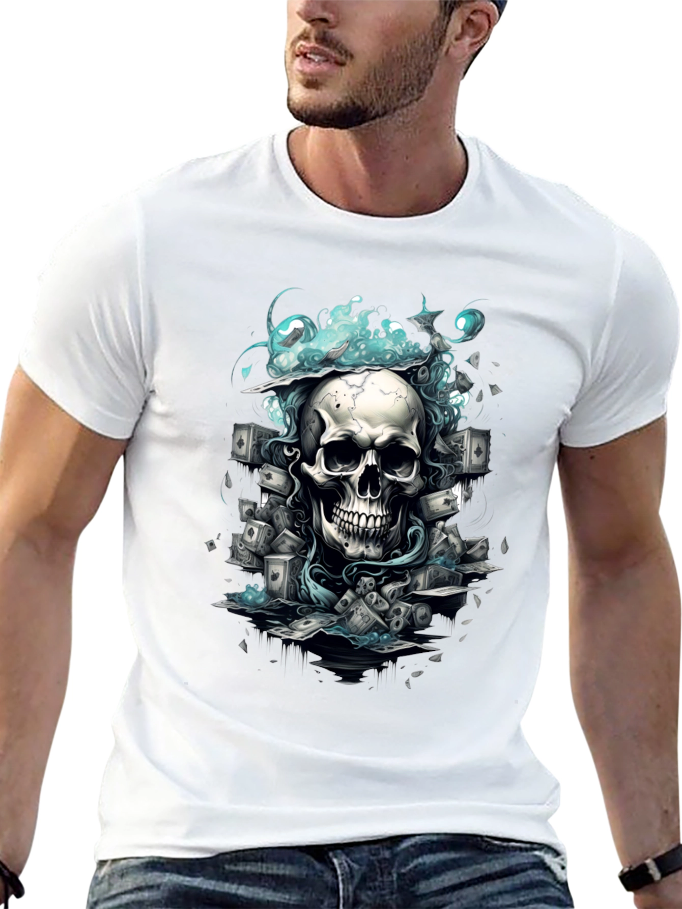 Skull Poker Graphic Tee - Mens Black T-Shirt