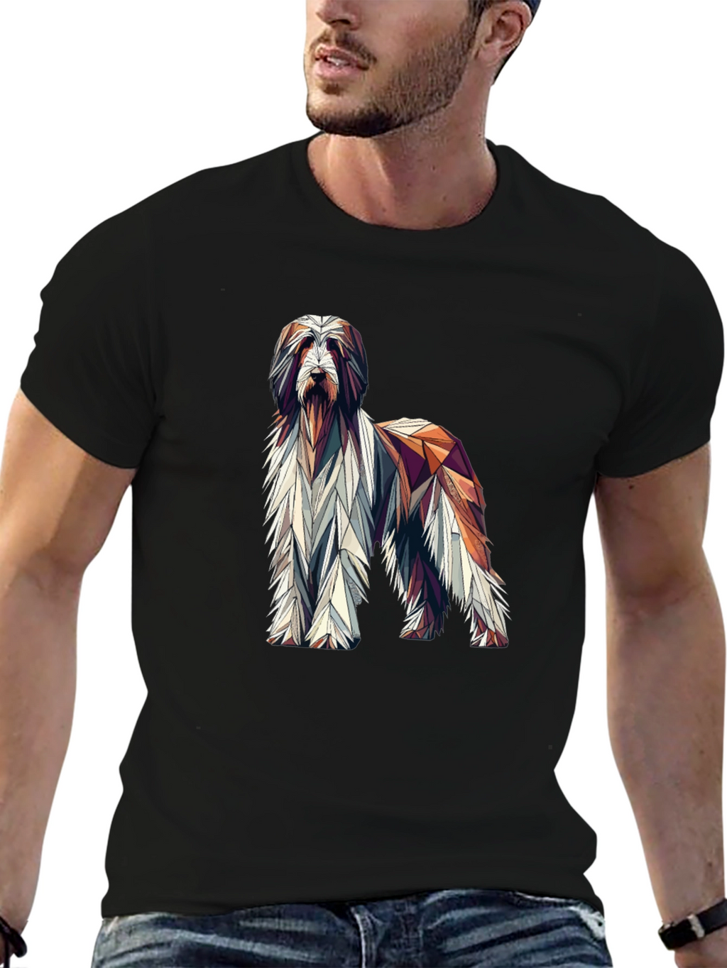 Geometric Dog Graphic Black T-Shirt