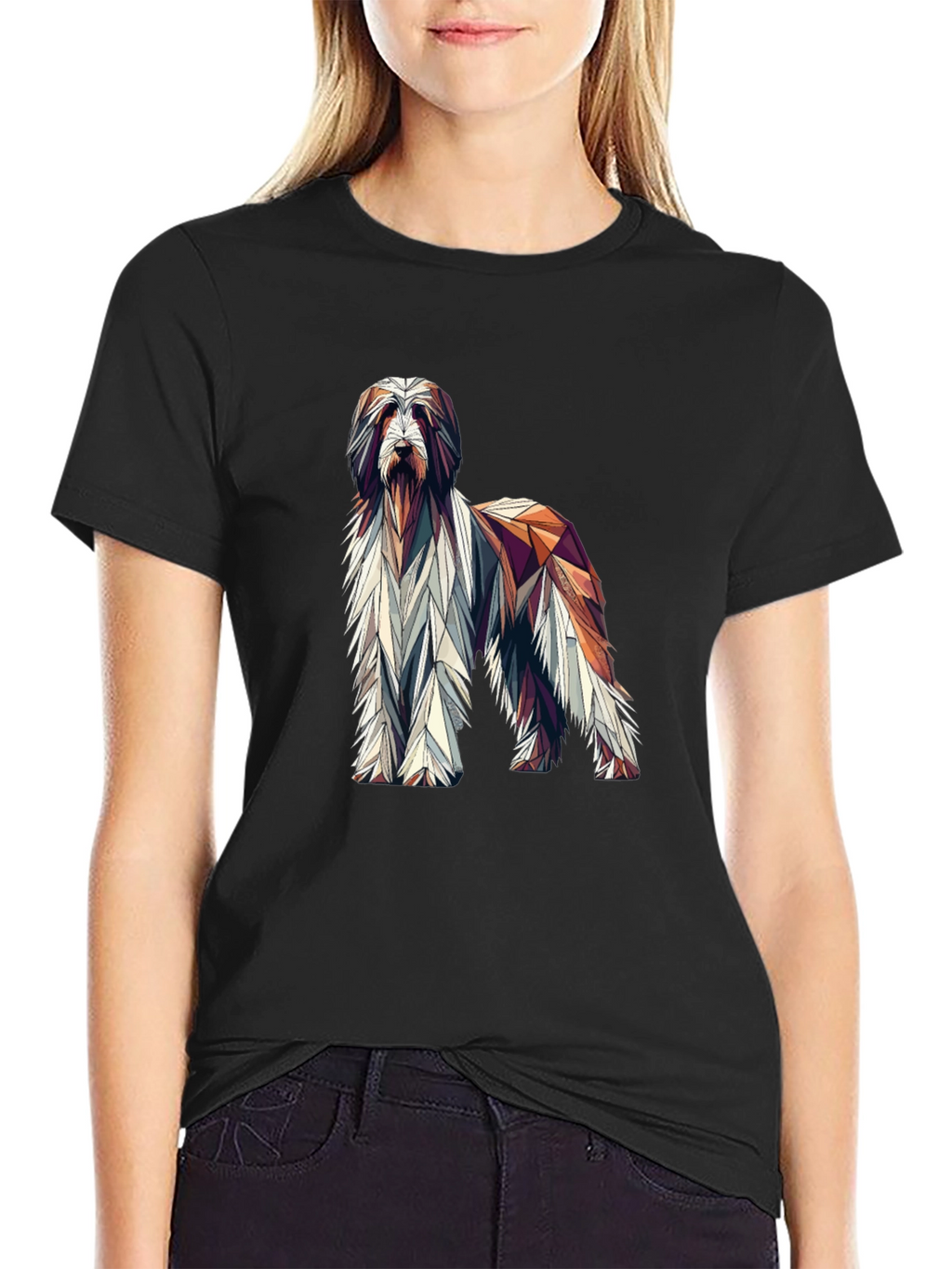 Geometric Dog Graphic Black T-Shirt