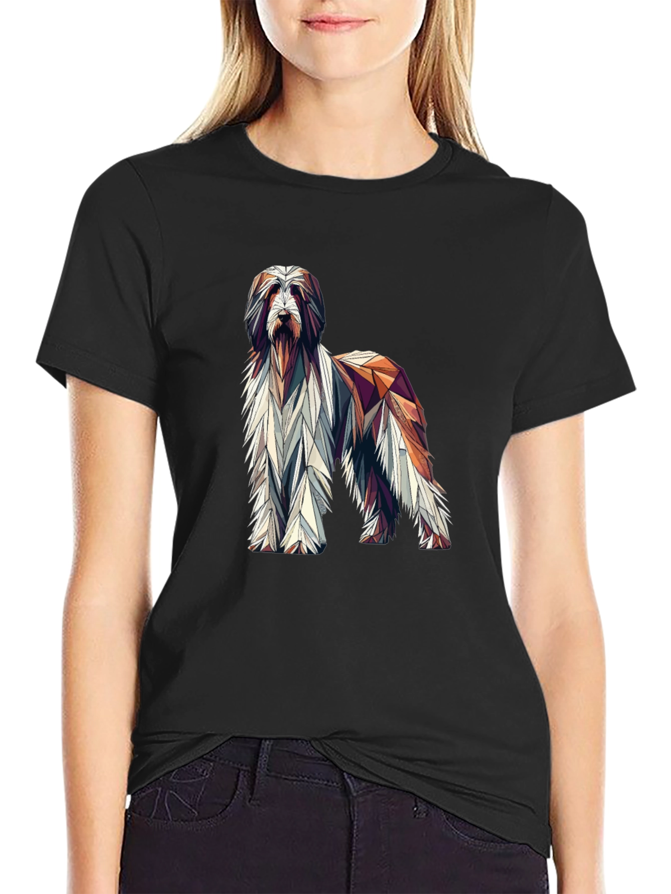 Geometric Dog Graphic Black T-Shirt
