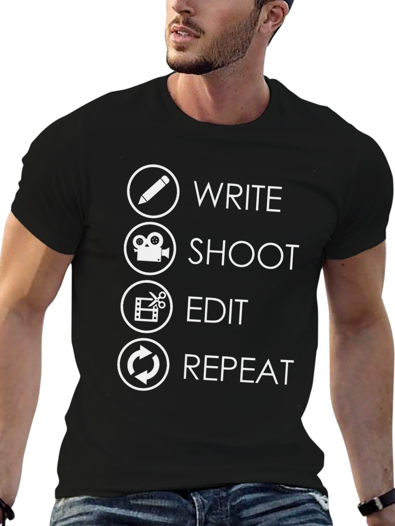 Write Shoot Edit Repeat T-Shirt - Filmmaker Gift