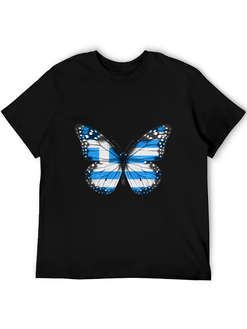 Greek Flag Butterfly Black T-Shirt