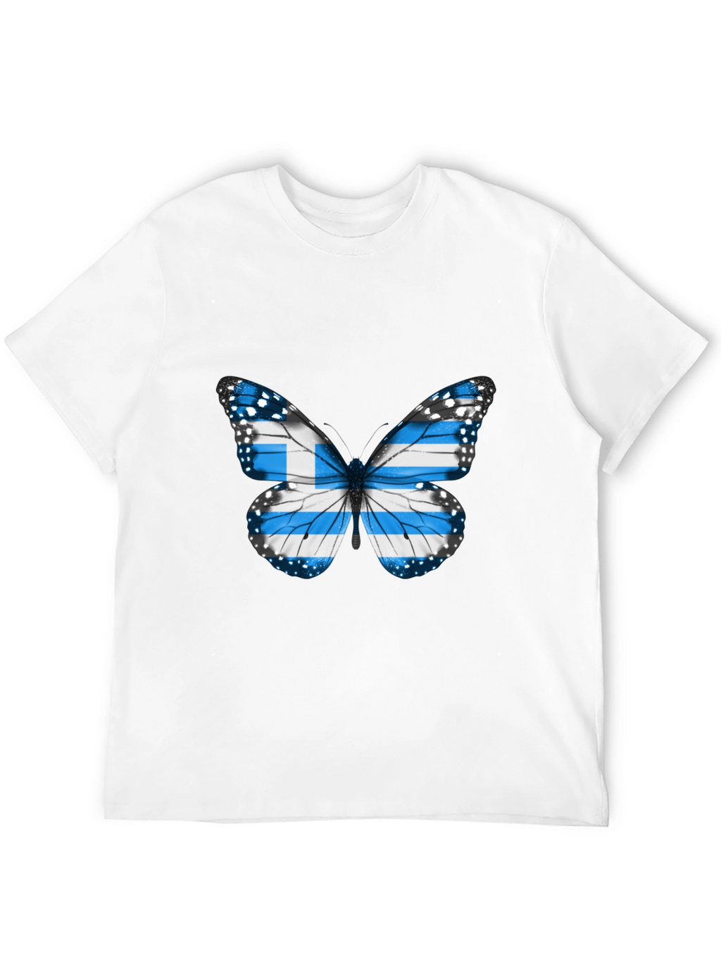 Greek Flag Butterfly Black T-Shirt
