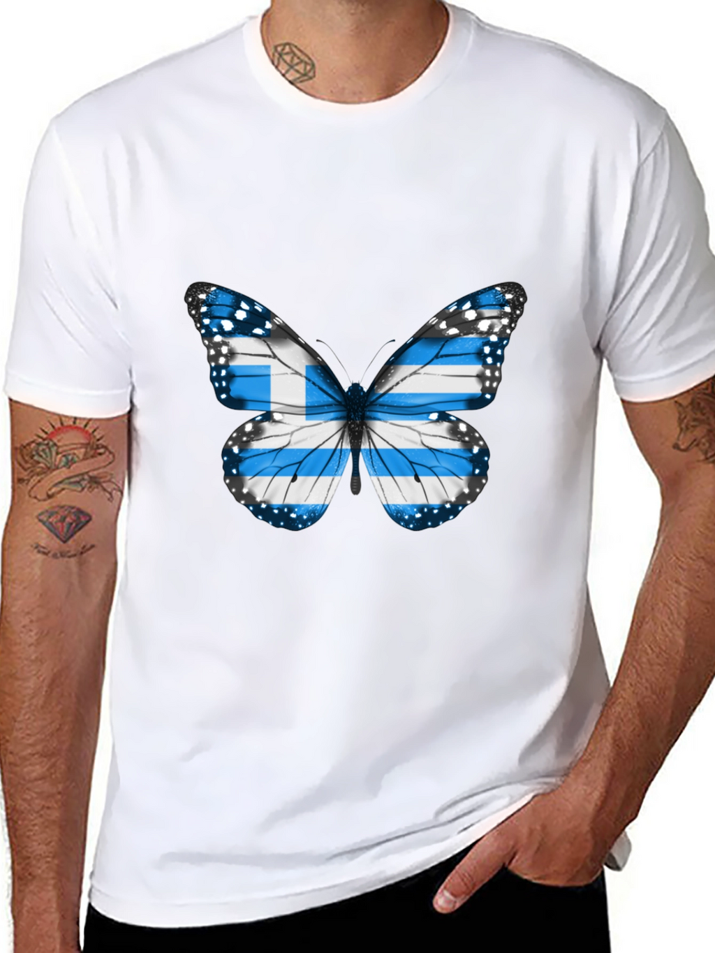 Greek Flag Butterfly Black T-Shirt