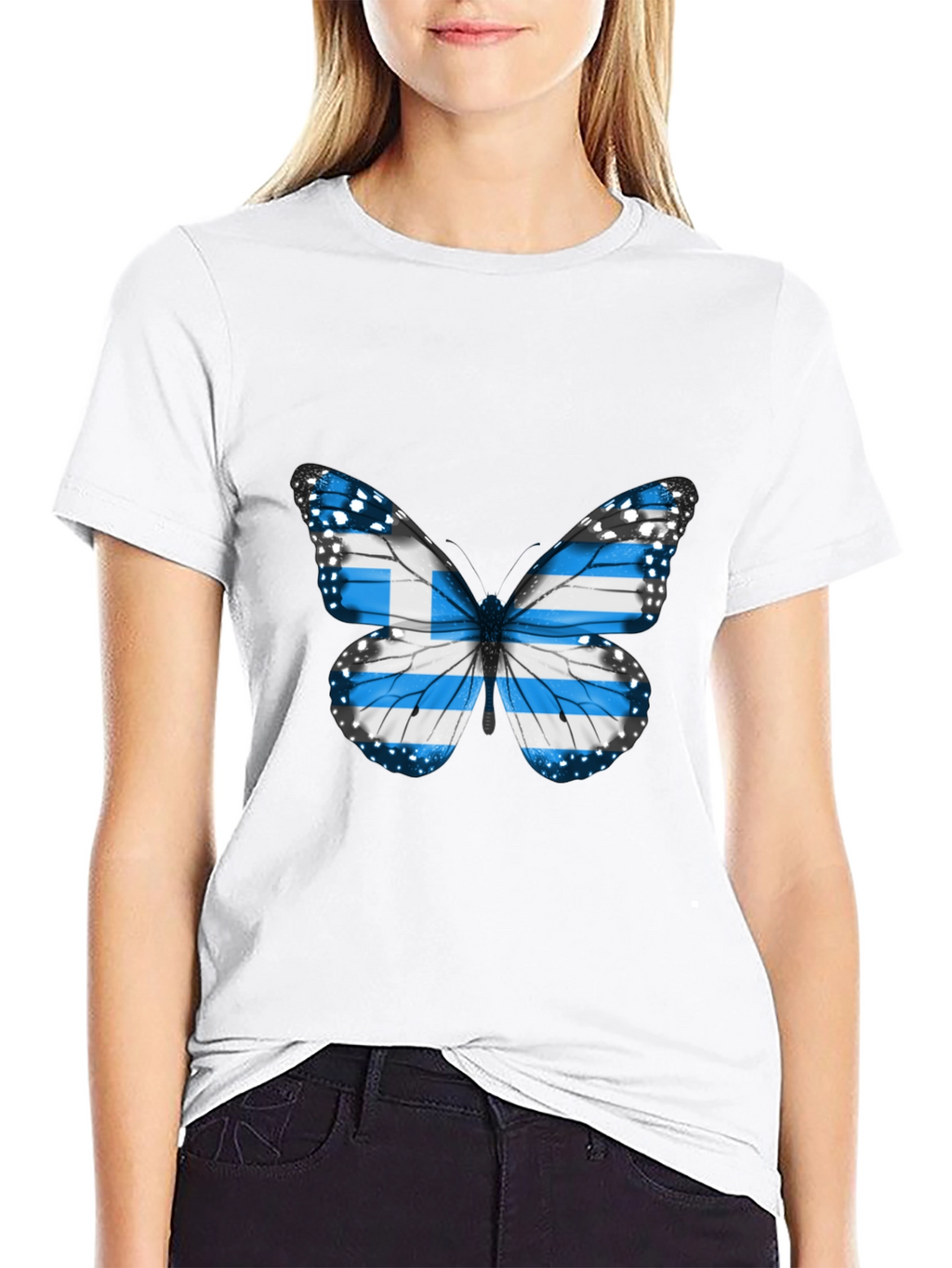 Greek Flag Butterfly Black T-Shirt