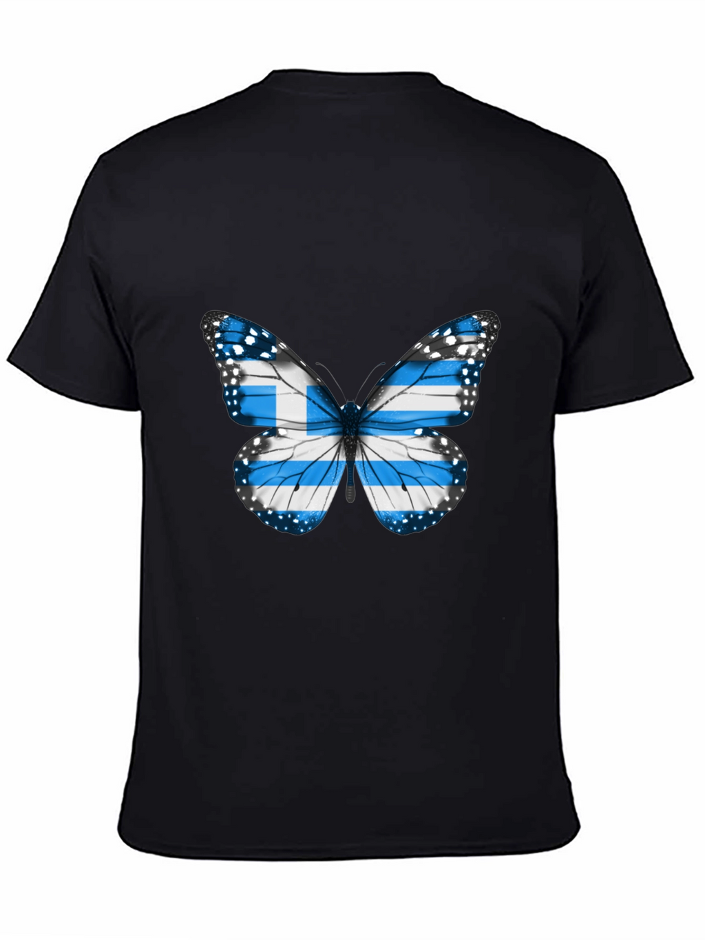 Greek Flag Butterfly Black T-Shirt