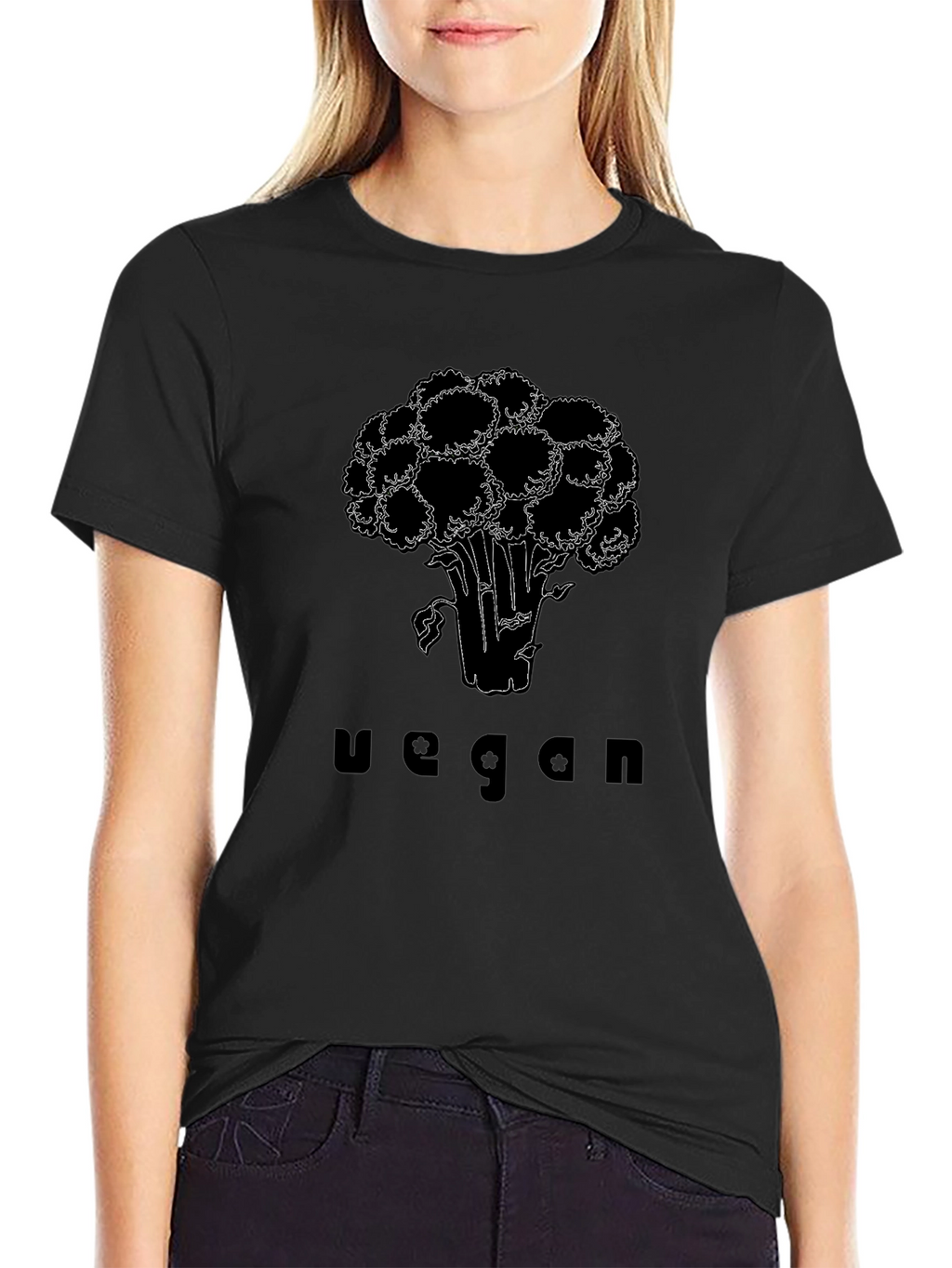 Vegan Broccoli Graphic T-Shirt - Black