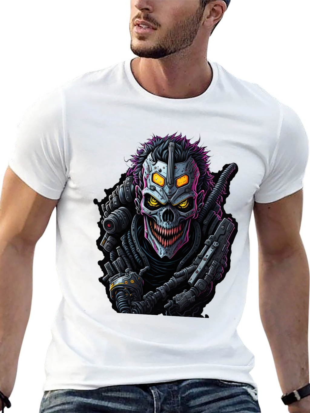 Cyberpunk Skull Graphic Tee - Black