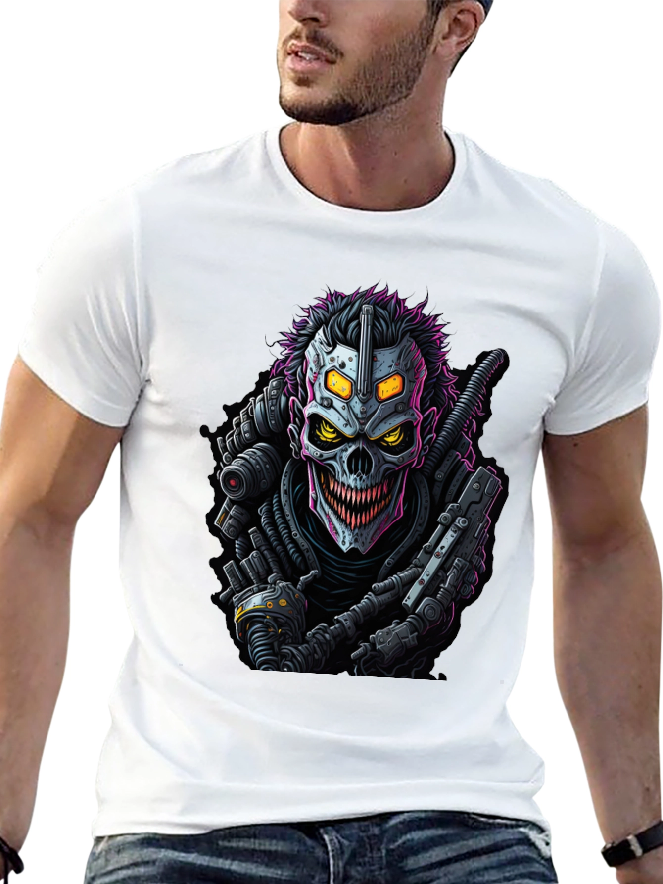 Cyberpunk Skull Graphic Tee - Black