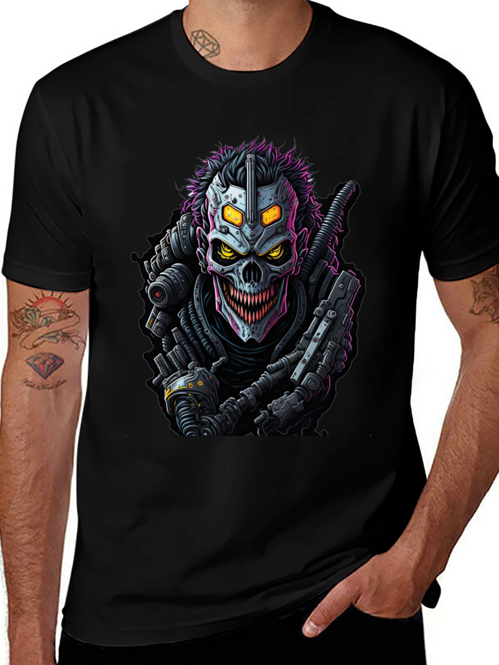 Cyberpunk Skull Graphic Tee - Black