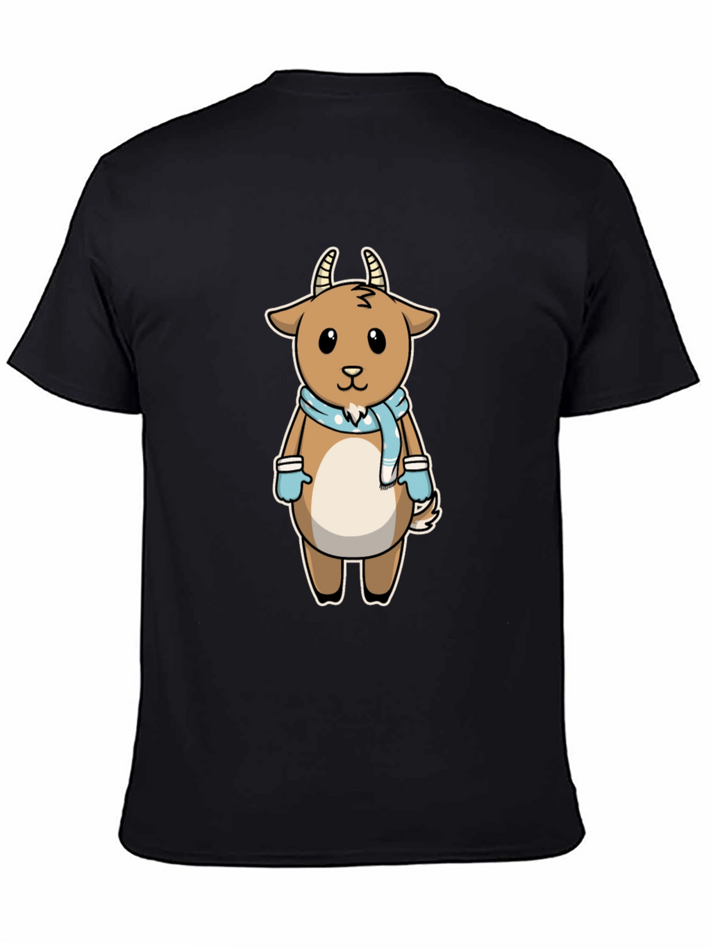 Cute Goat Cartoon Black T-Shirt