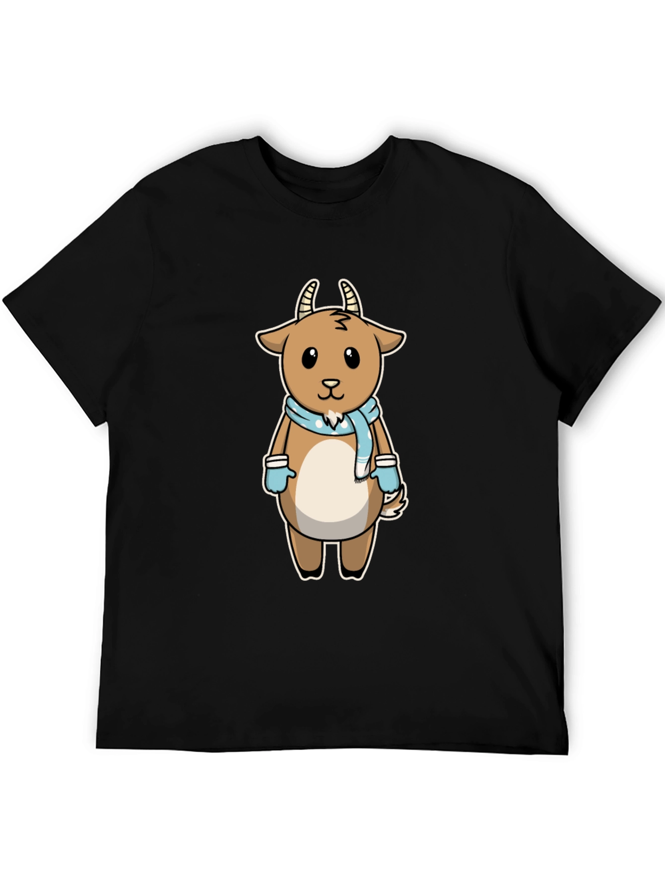 Cute Goat Cartoon Black T-Shirt