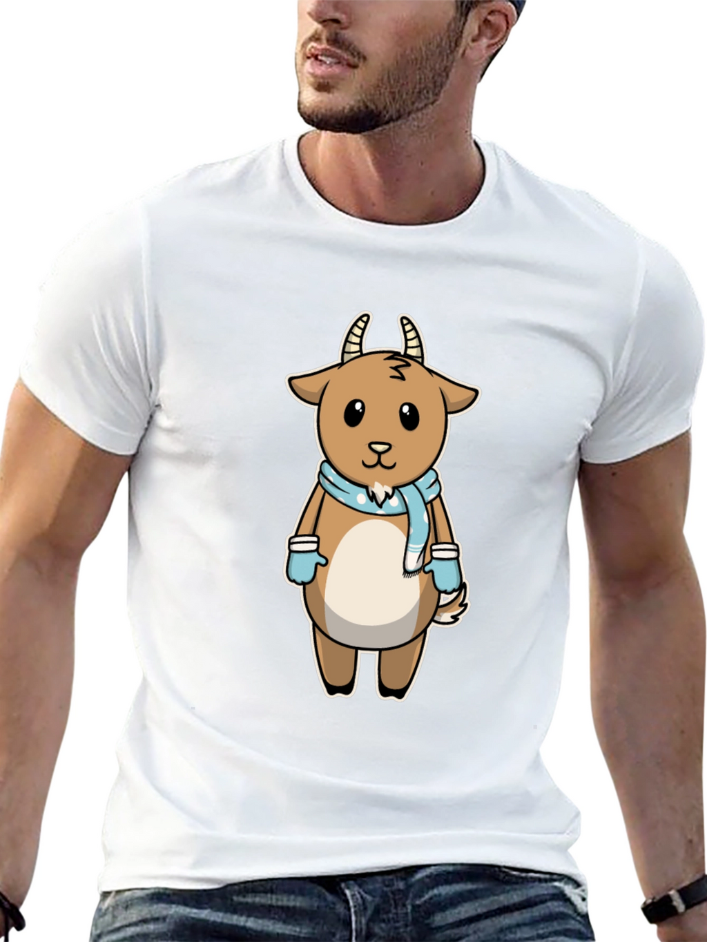 Cute Goat Cartoon Black T-Shirt