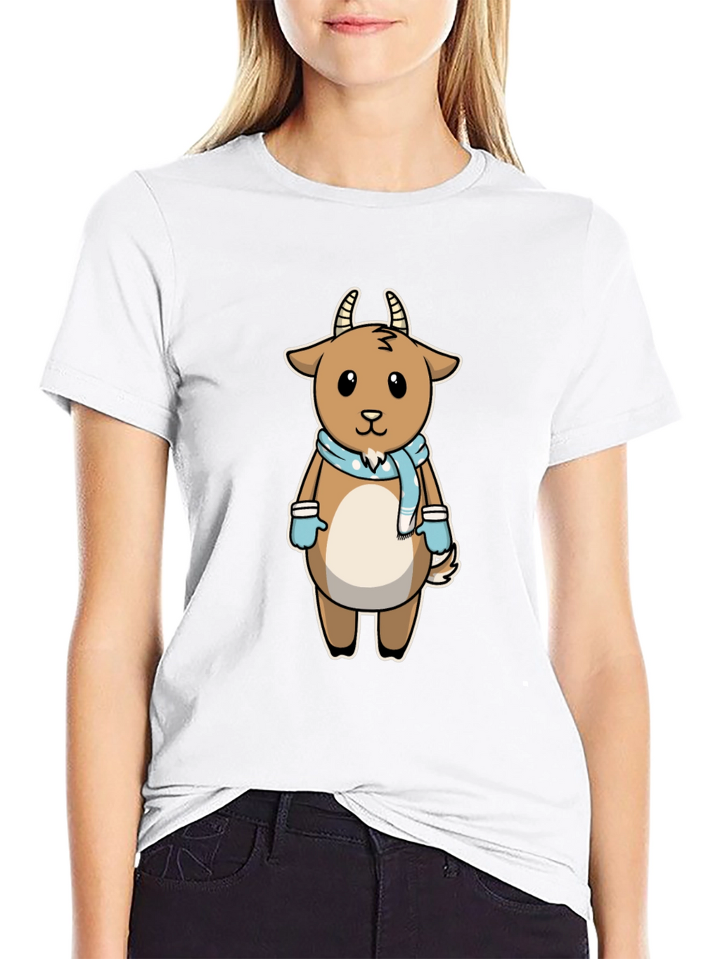 Cute Goat Cartoon Black T-Shirt