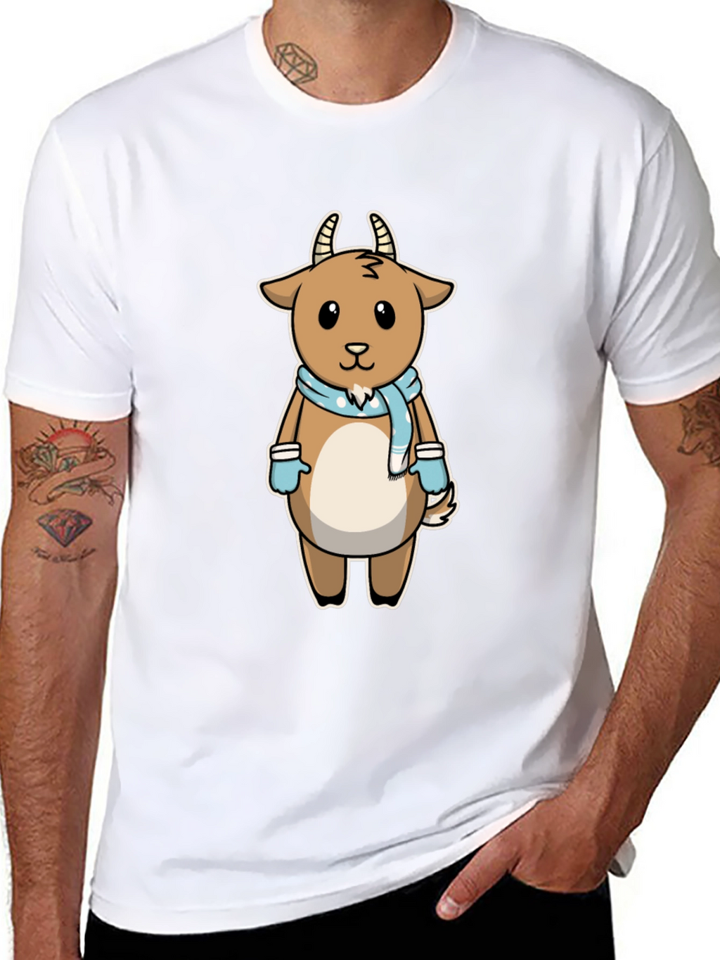 Cute Goat Cartoon Black T-Shirt
