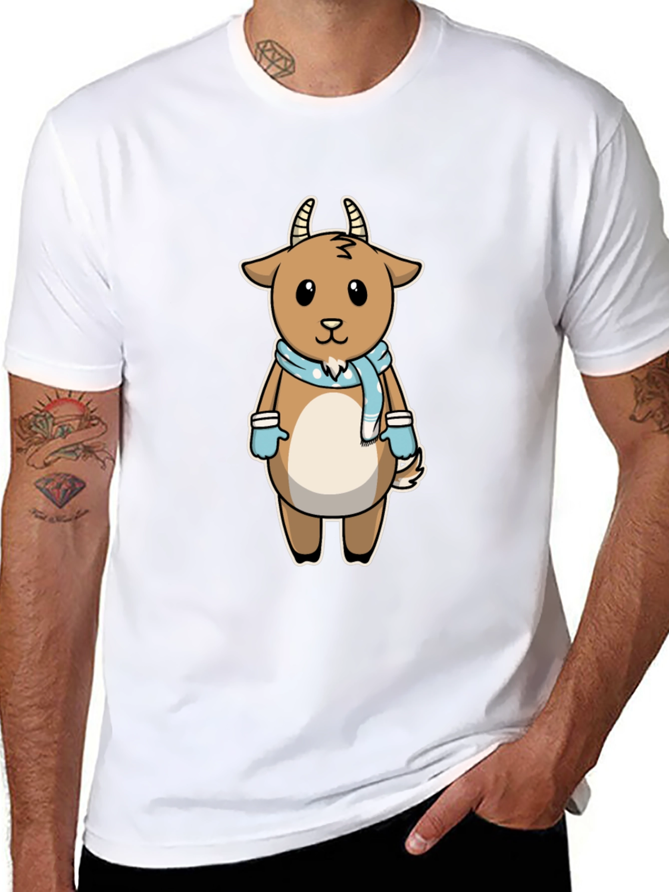Cute Goat Cartoon Black T-Shirt