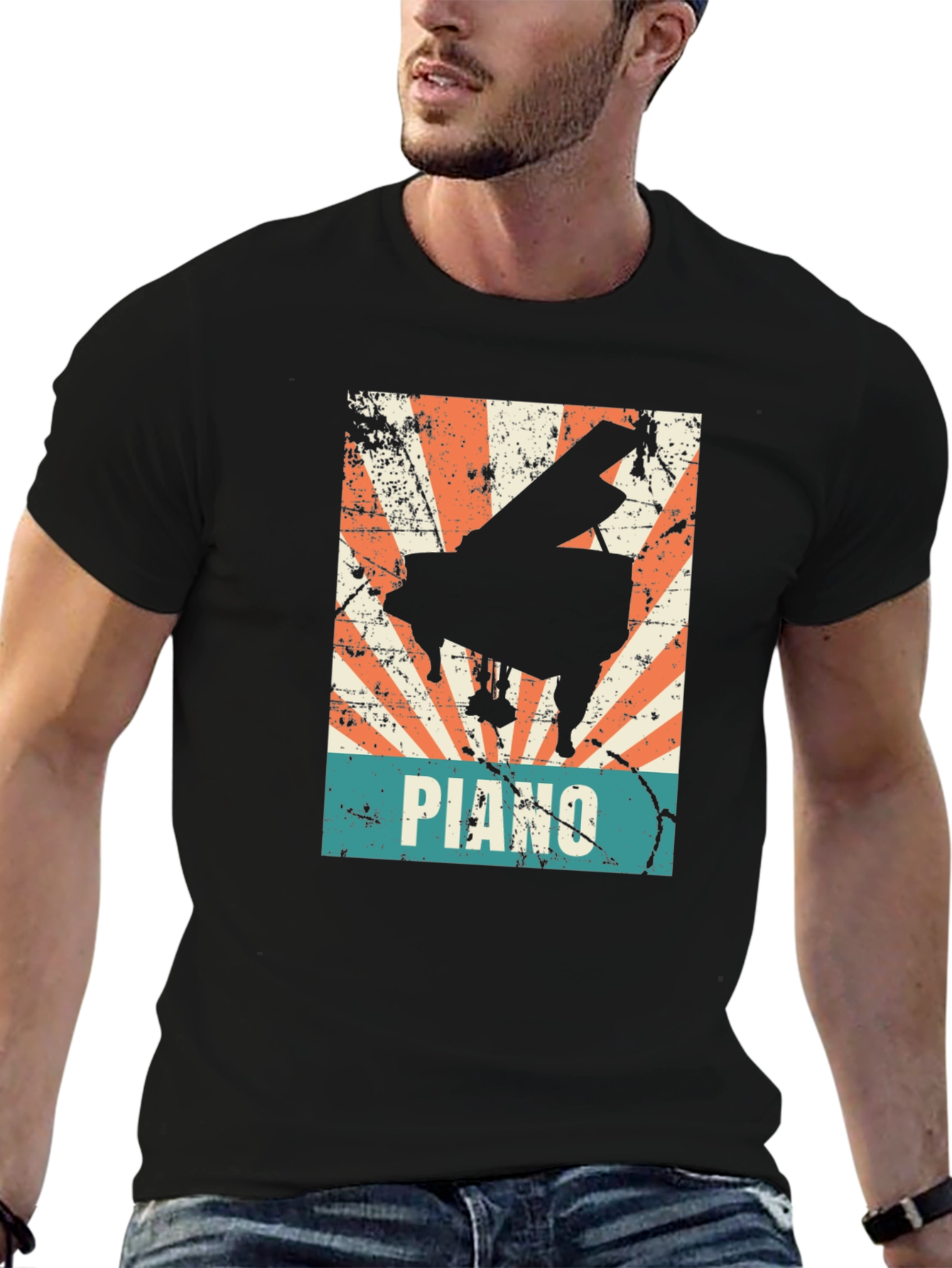 Retro Piano Graphic Tee - Vintage Style Musician T-Shirt