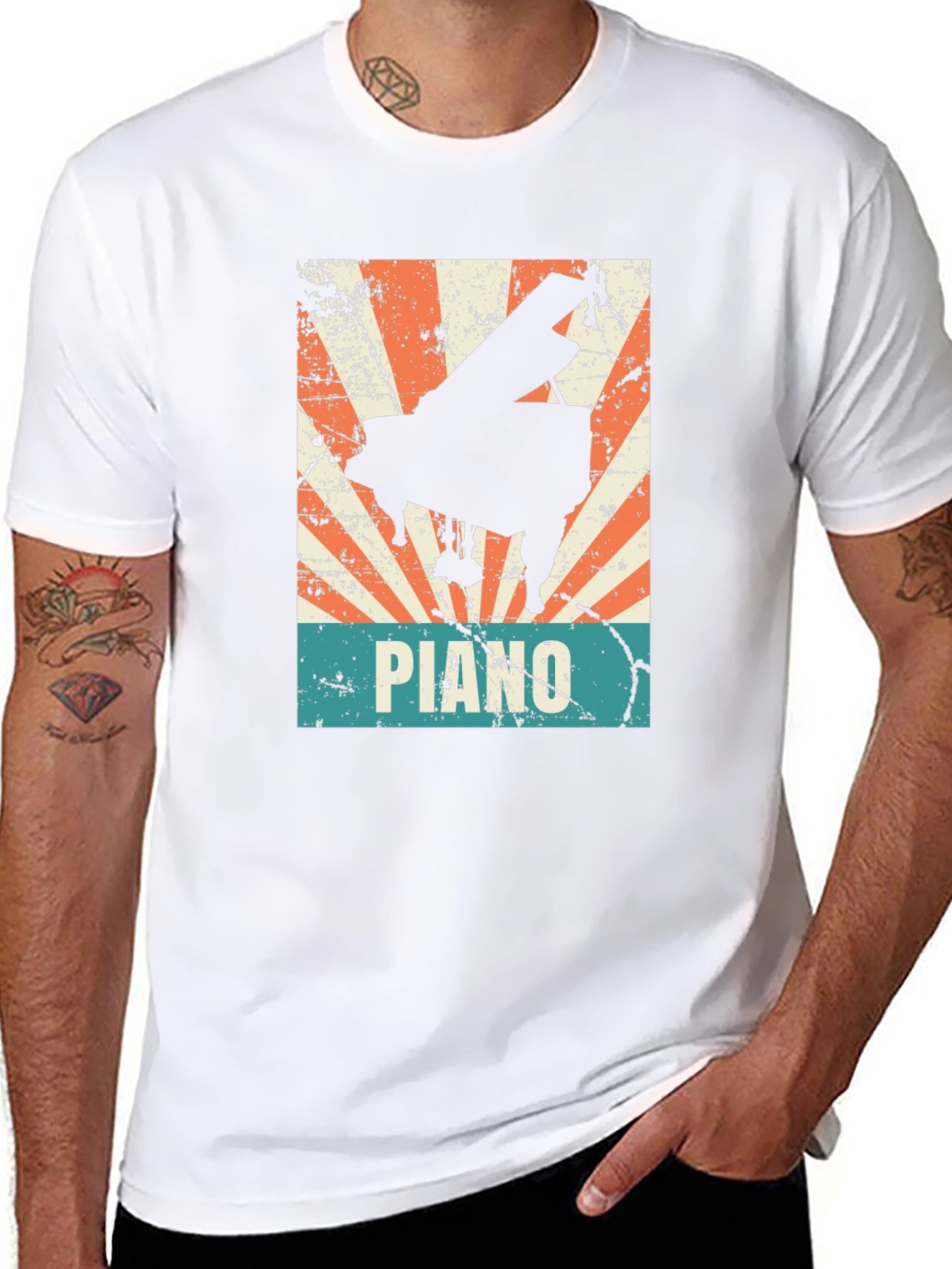 Retro Piano Graphic Tee - Vintage Style Musician T-Shirt