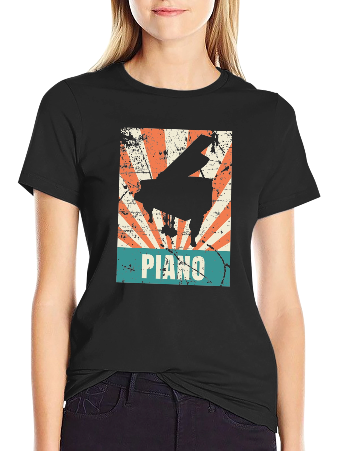 Retro Piano Graphic Tee - Vintage Style Musician T-Shirt