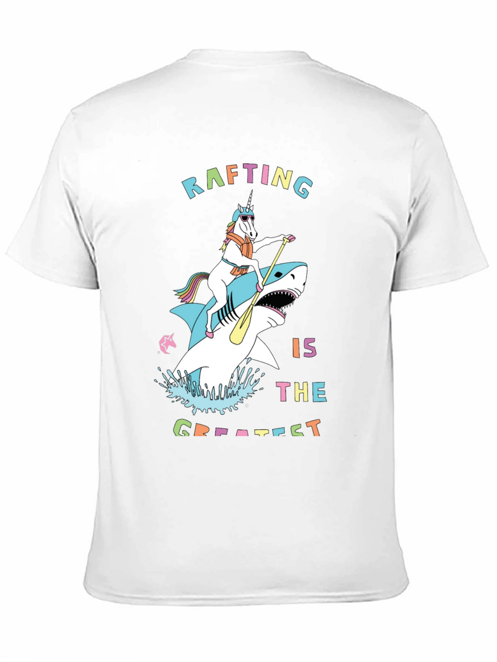 Rafting Shark and Unicorn Black T-Shirt