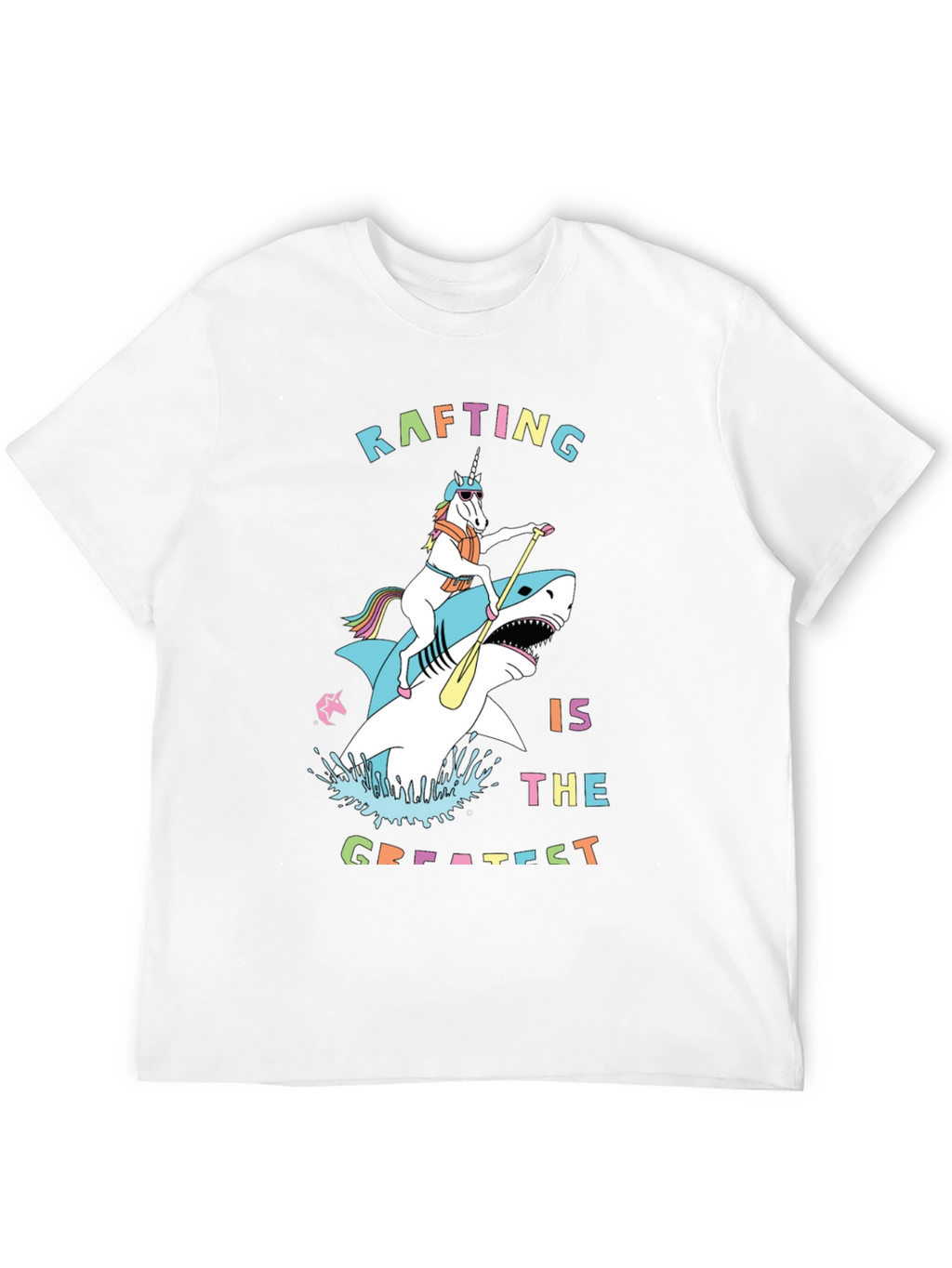 Rafting Shark and Unicorn Black T-Shirt
