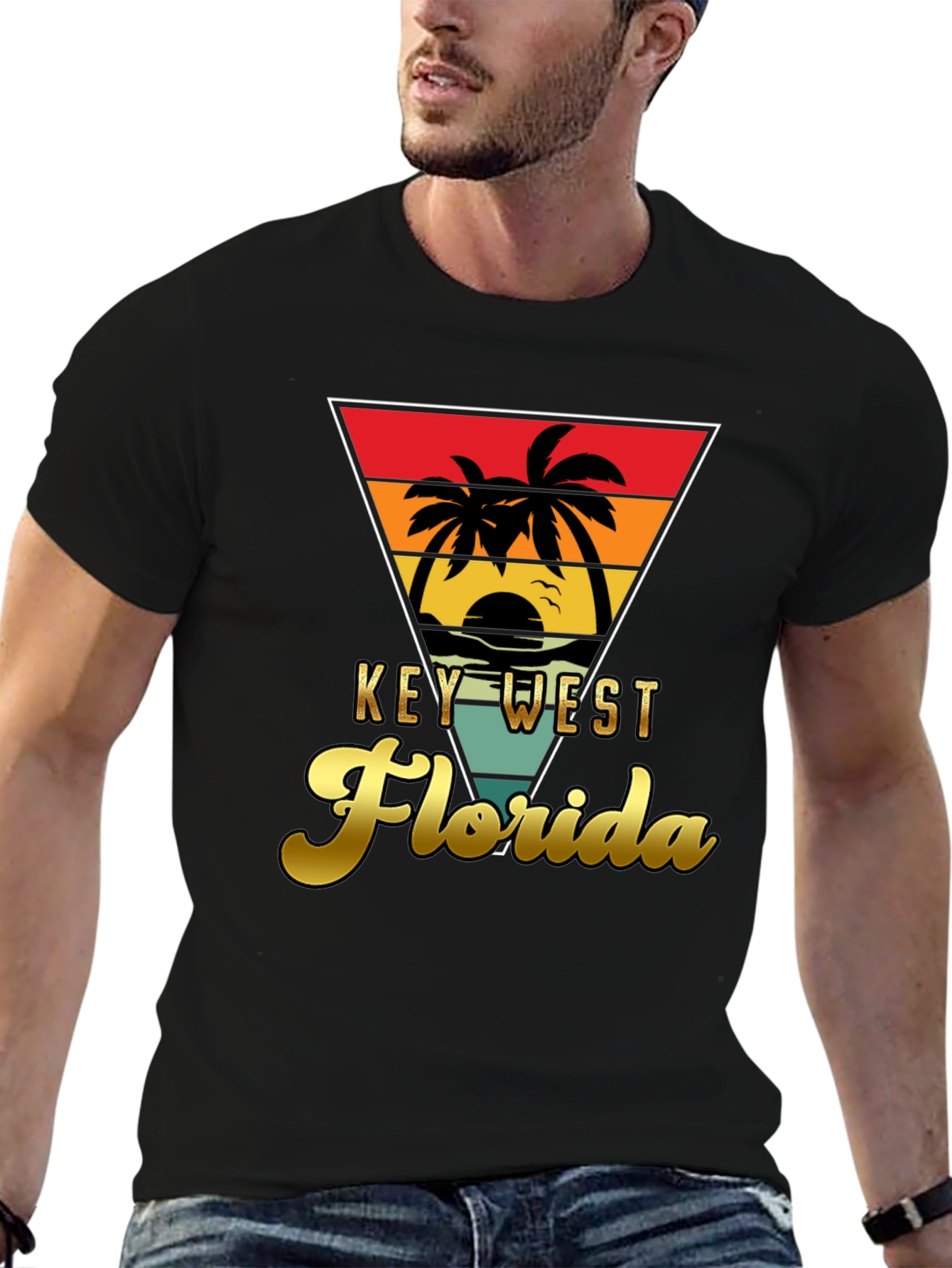 Key West Florida T-Shirt Retro Palm Tree Sunset Tee