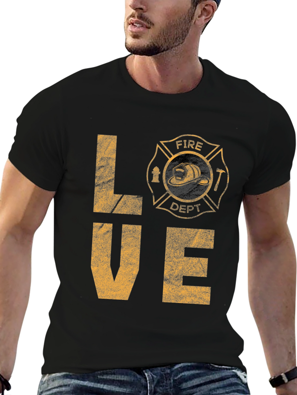 Fire Dept LOVE Graphic T-Shirt - Black Cotton Tee