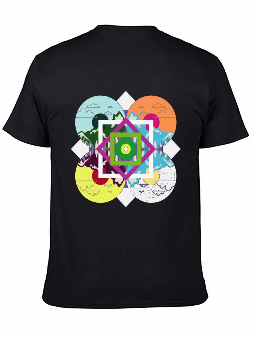 Geometric Mountain Landscape Graphic Tee - Black